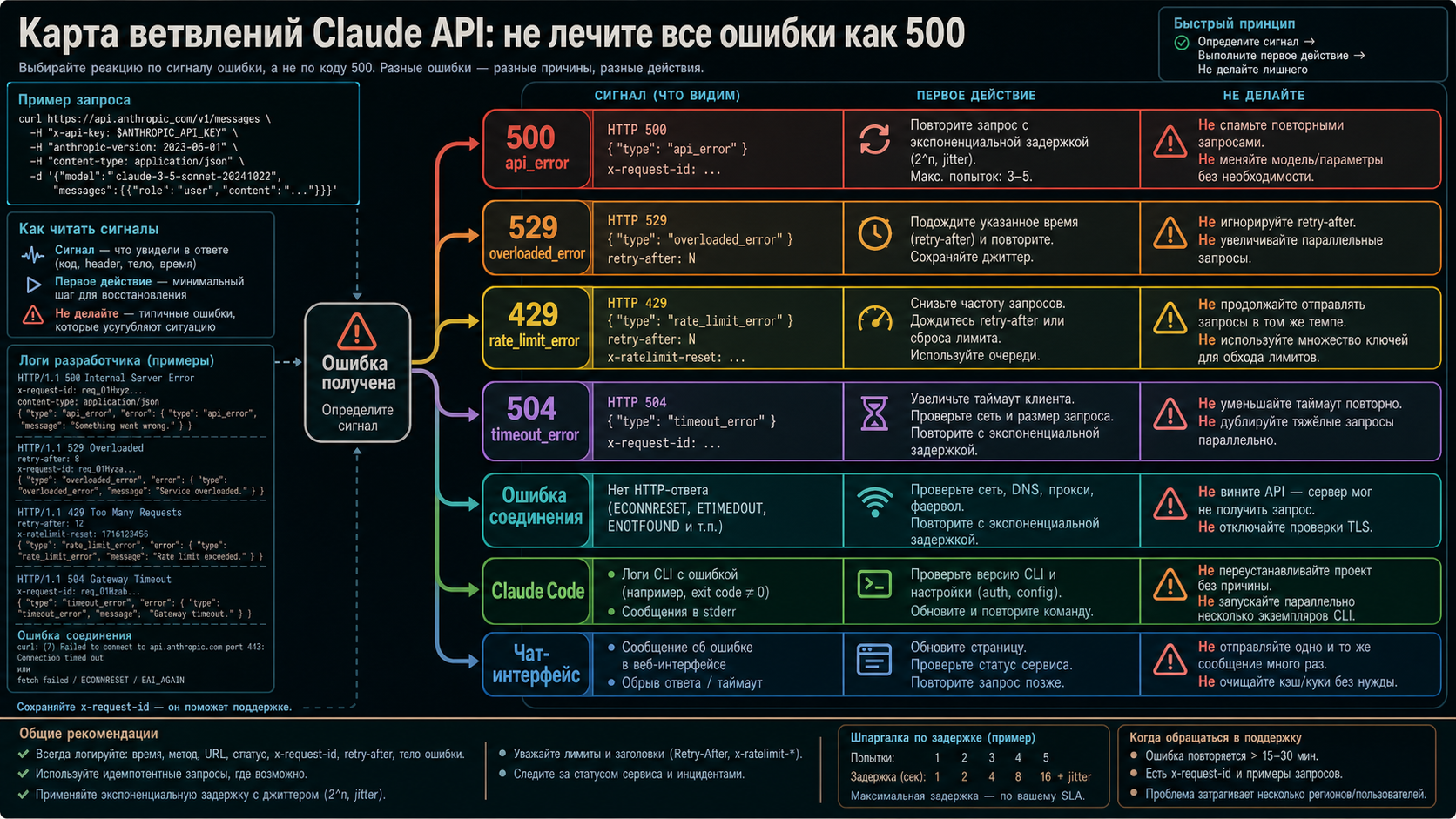 Карта ветвлений Claude API: не лечите все ошибки как 500.