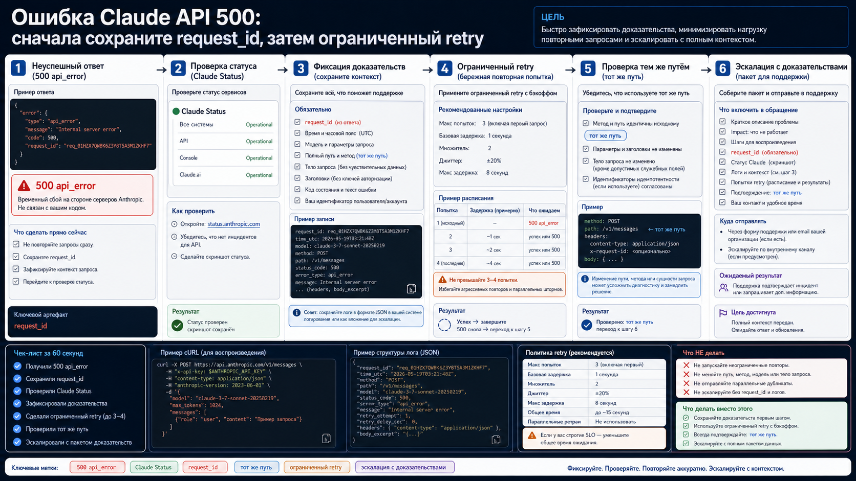 Ошибка Claude API 500: не повторяйте запрос вслепую