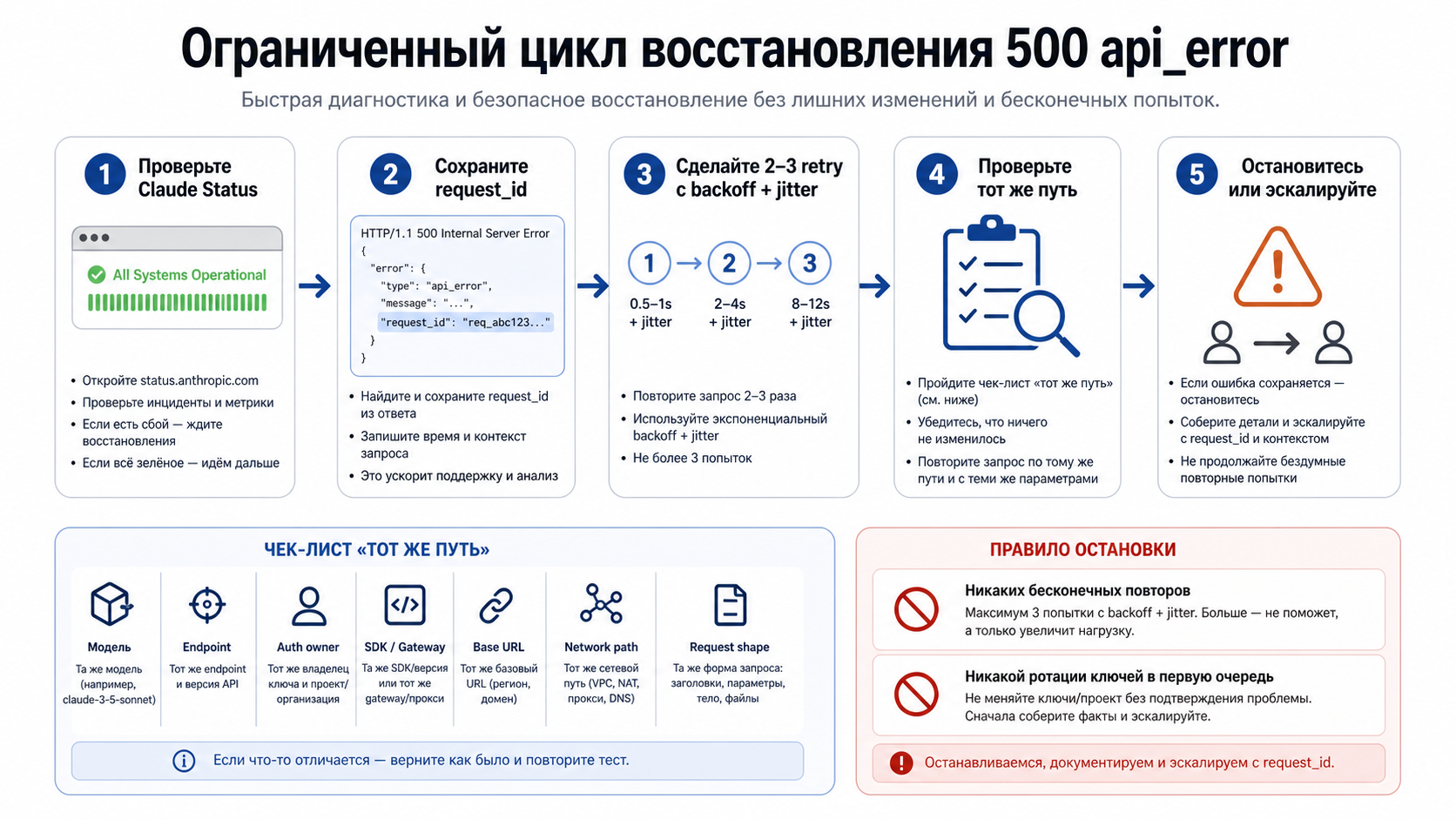 Ограниченный цикл восстановления Claude API 500 api_error.
