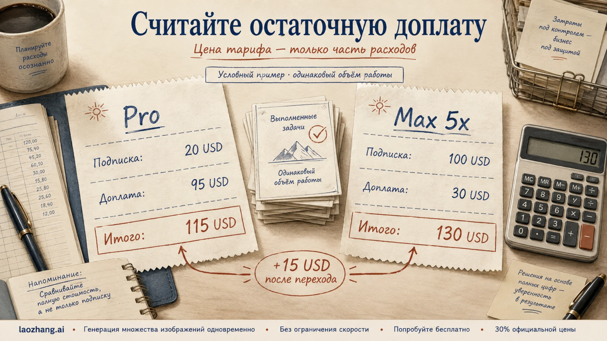 Две условные квитанции Pro и Max с подпиской и доплатой за одинаковый объём выполненной работы