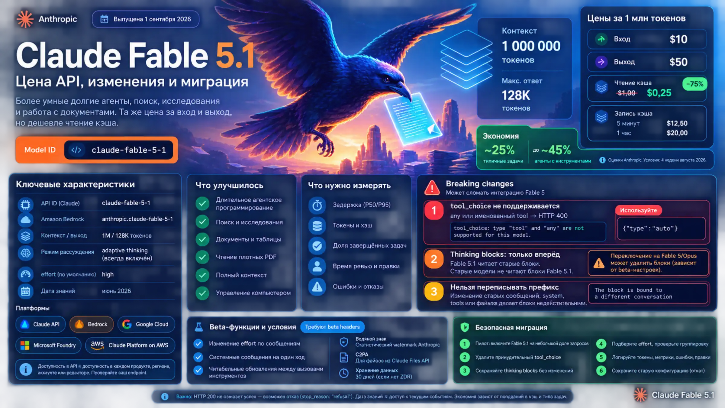 Claude Fable 5.1: дата выпуска, API-характеристики, цены, области улучшения, несовместимости и безопасная миграция
