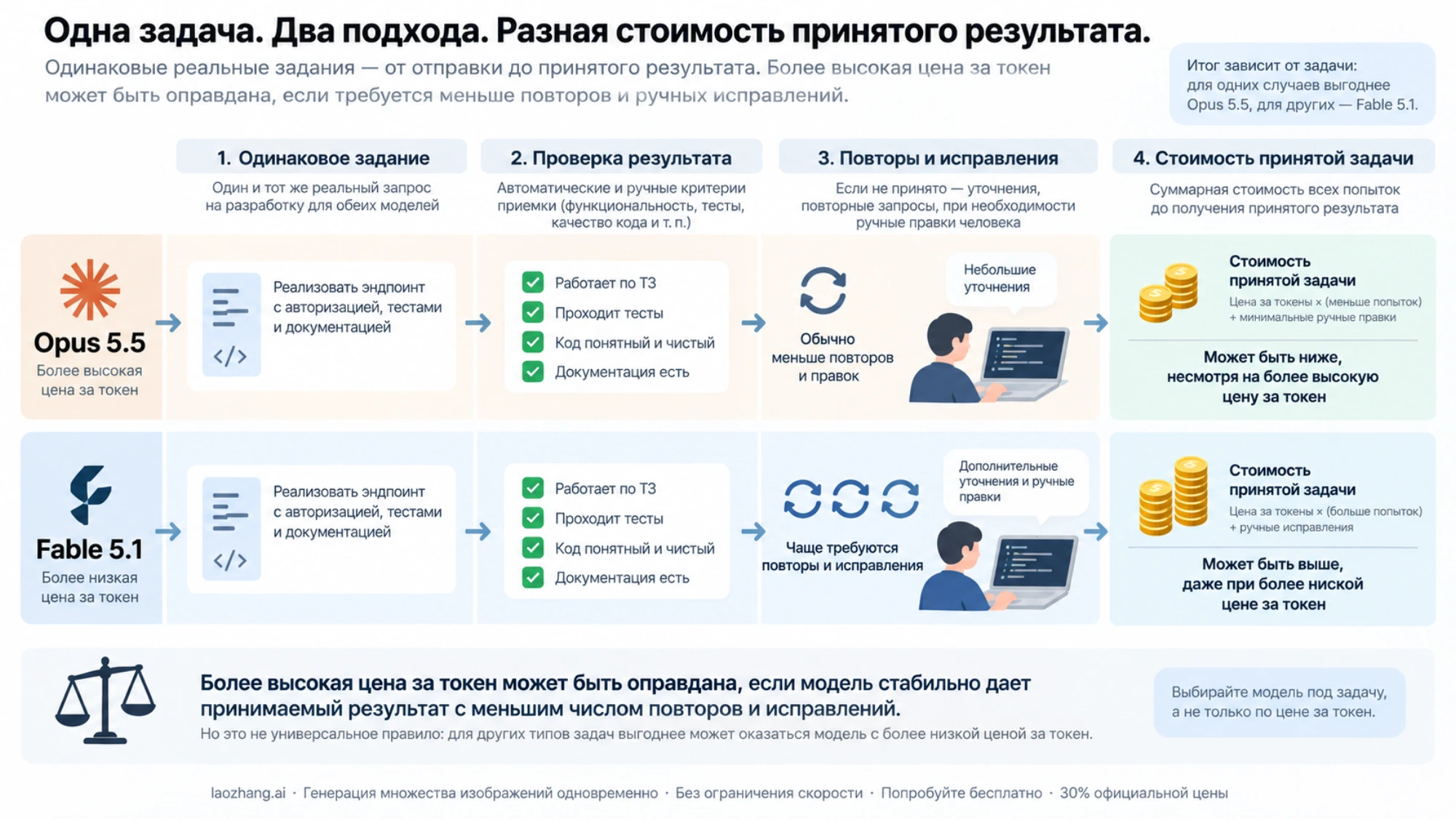 Два пути решения одной задачи: проверка результата, повторы, исправления и общая стоимость принятой работы