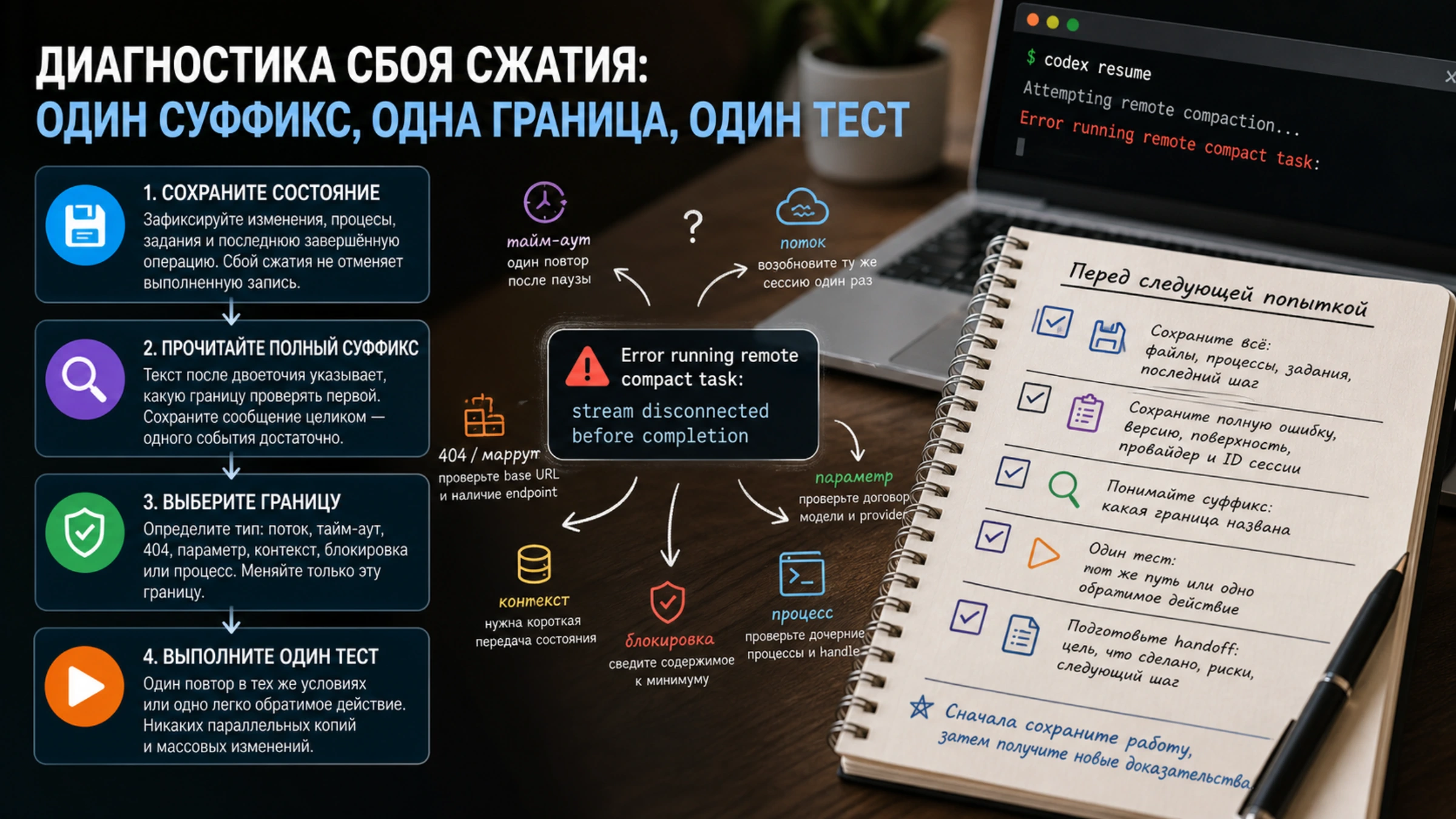 Диагностическая рабочая область для сохранения состояния и проверки одной границы сбоя сжатия Codex