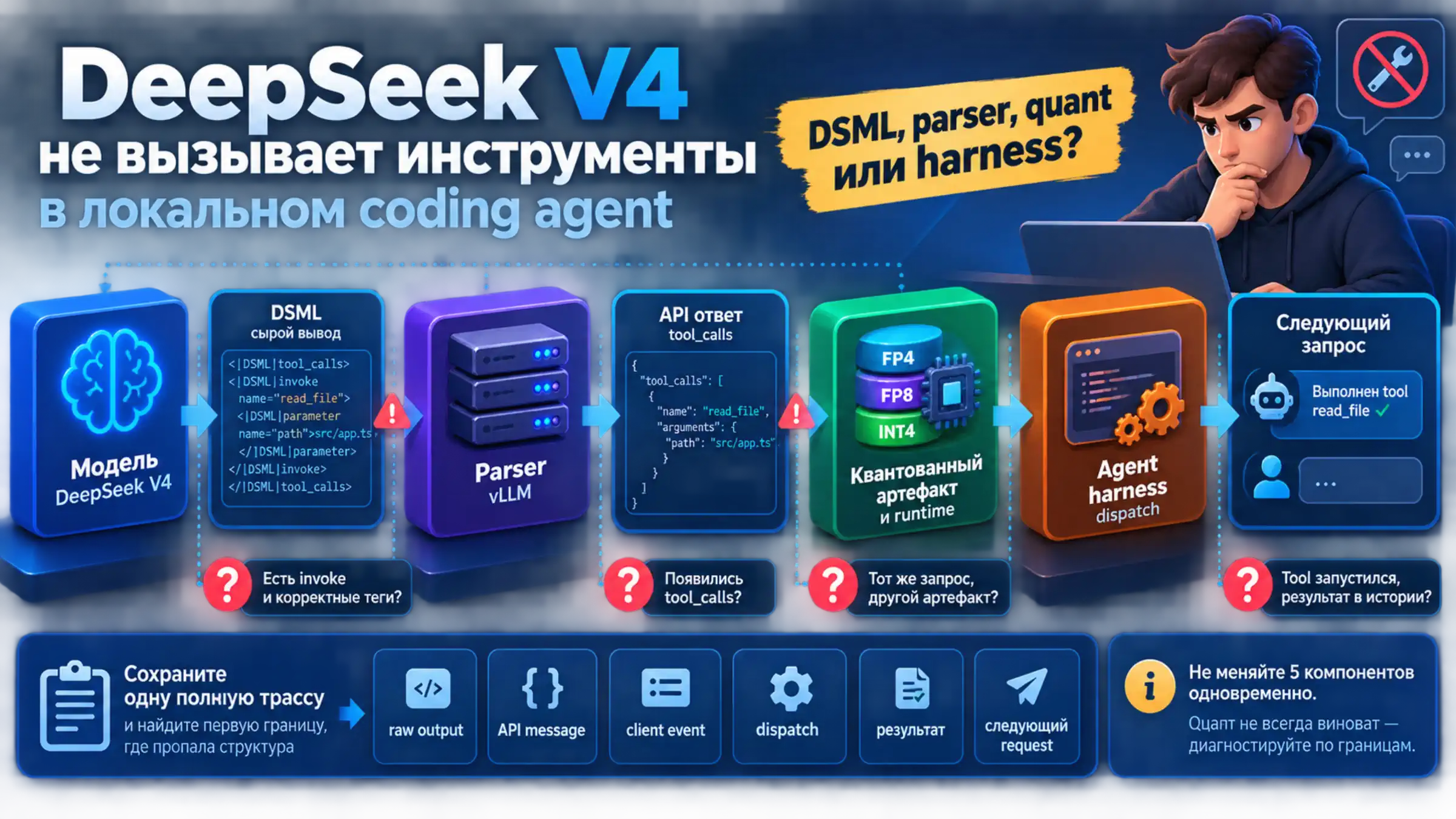 Границы tool call DeepSeek V4 между моделью, parser, runtime и agent harness