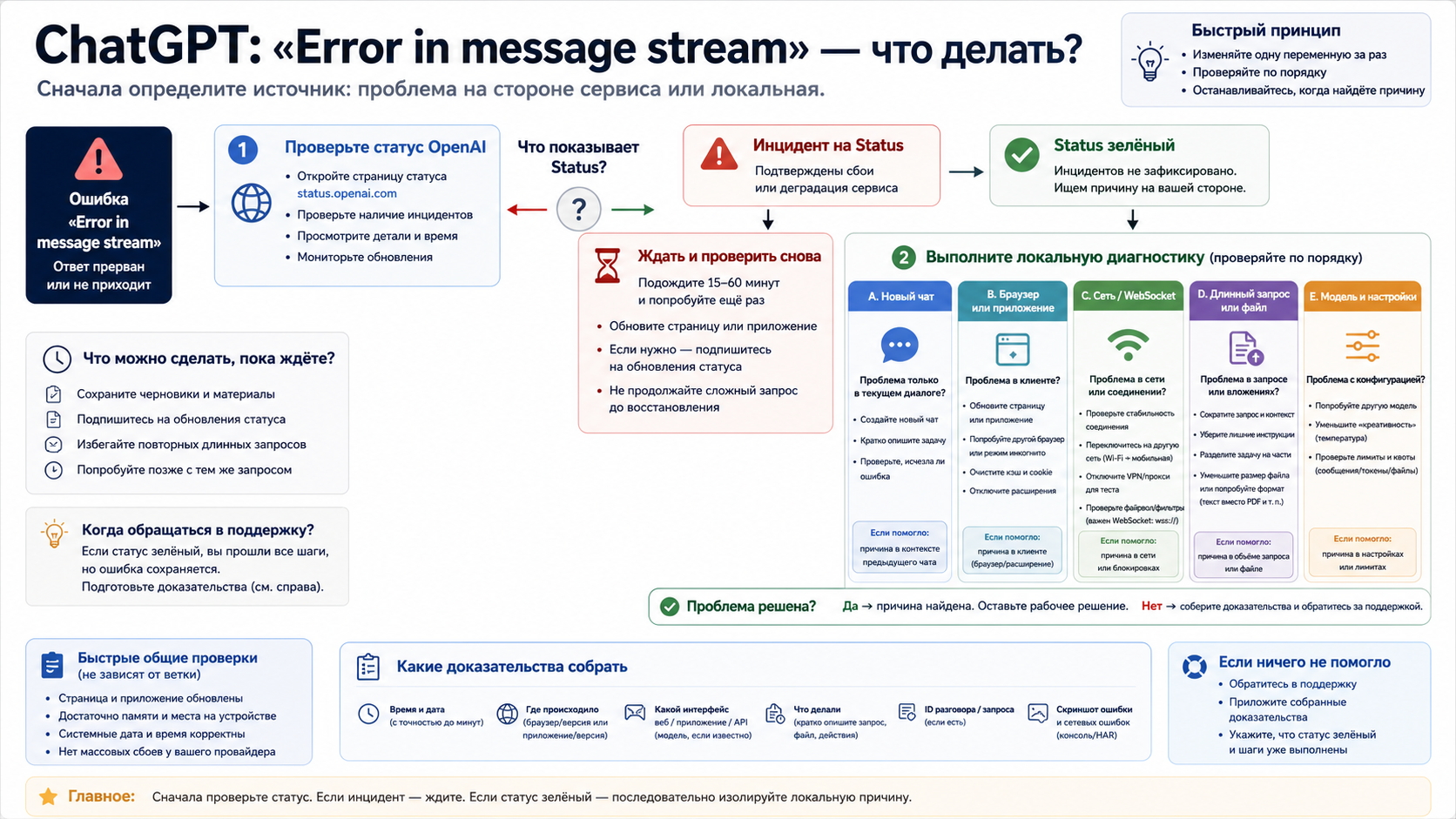 Схема выбора между OpenAI Status и локальной диагностикой