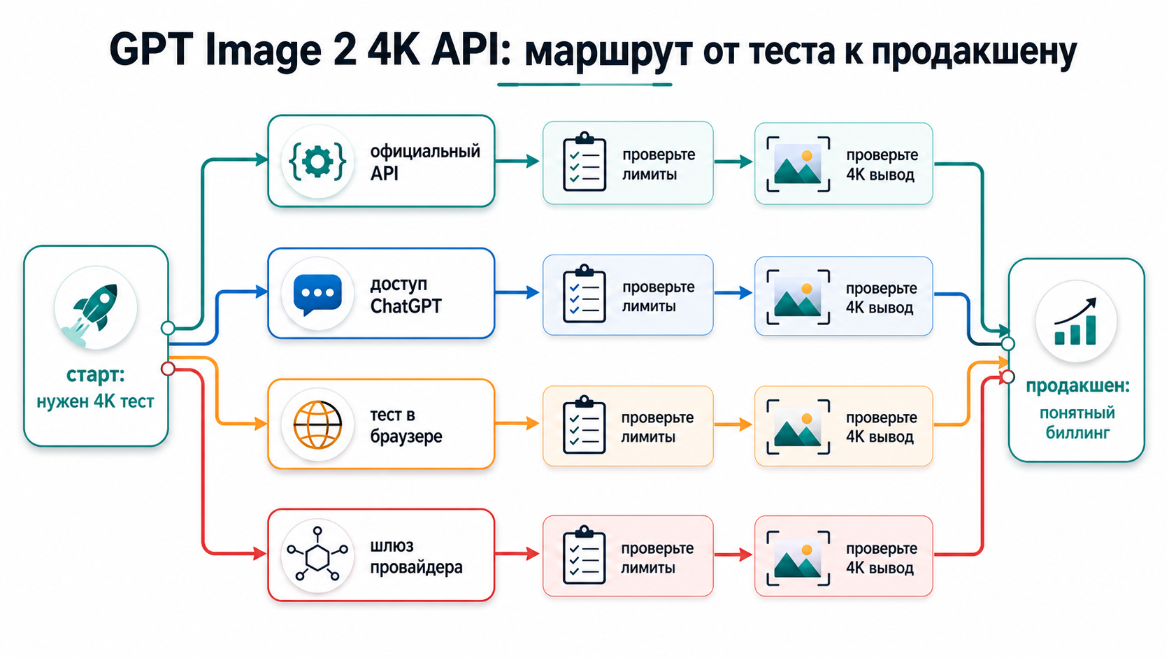 Decision tree для перехода GPT Image 2 4K от теста к продакшену