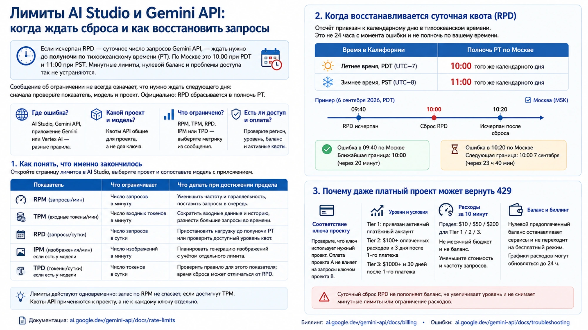 Схема квот Gemini API, суточного сброса по Москве и проверки платного проекта