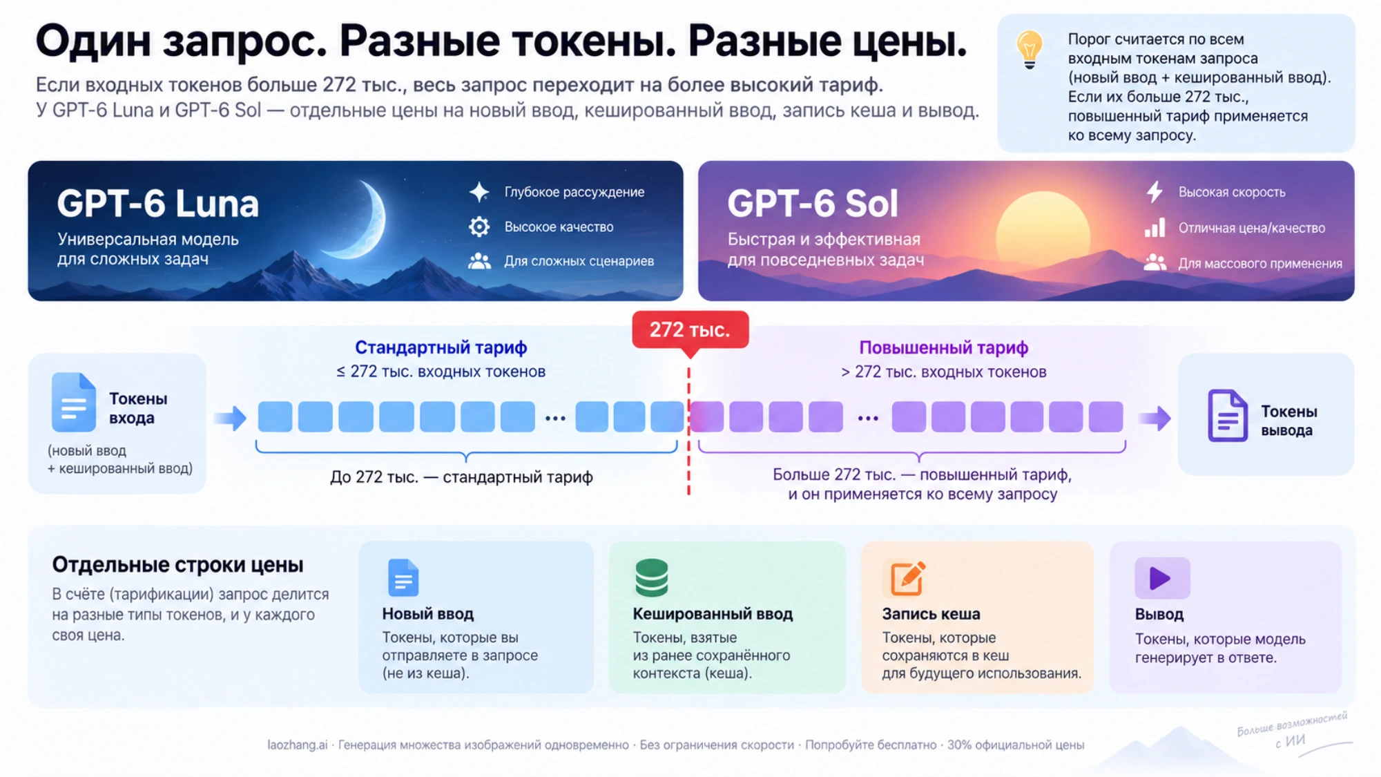 Схема порога 272 тысяч входных токенов и отдельных категорий тарифа