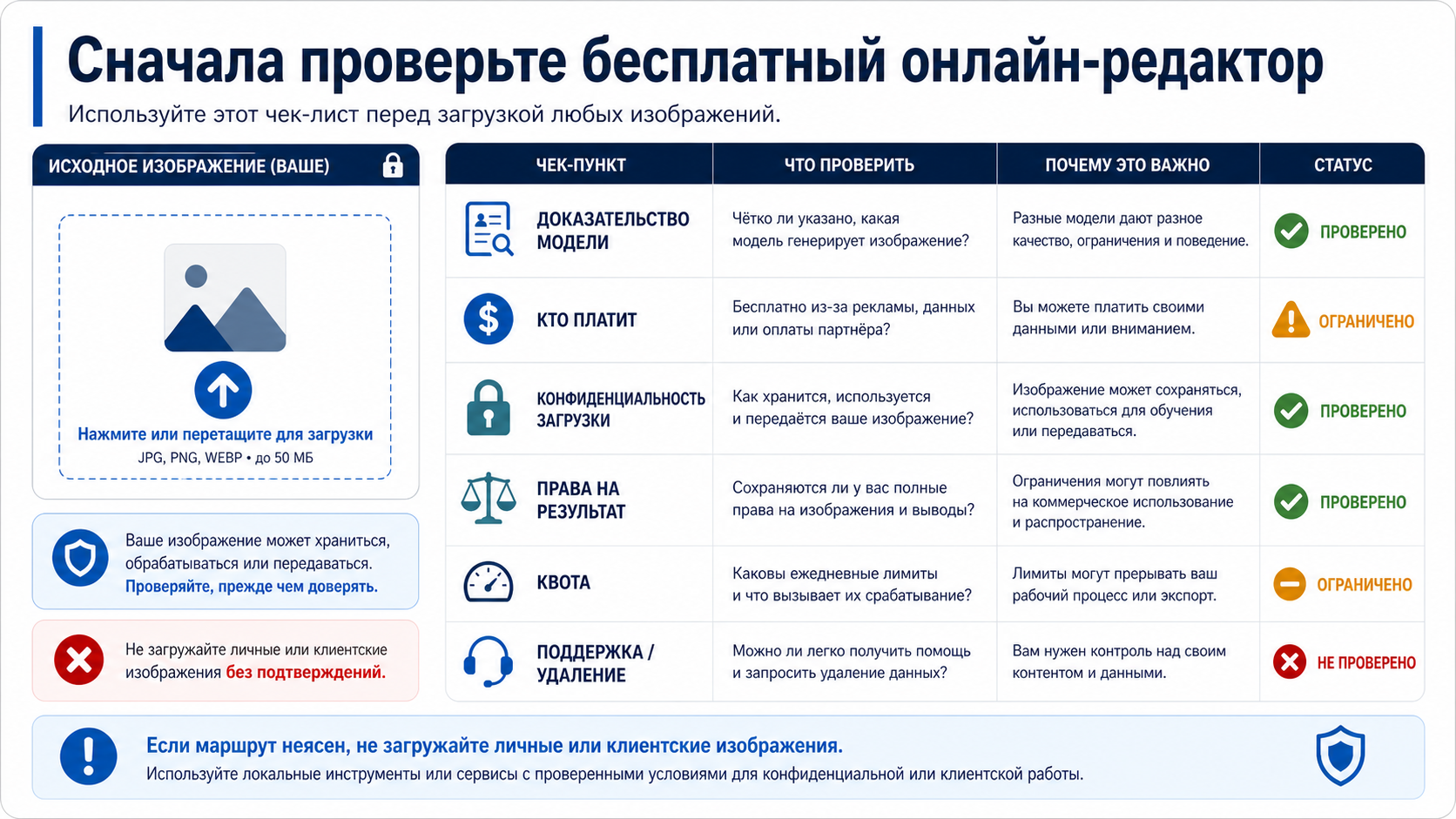 Чек-лист проверки бесплатного онлайн-редактора GPT Image 2 перед загрузкой изображений
