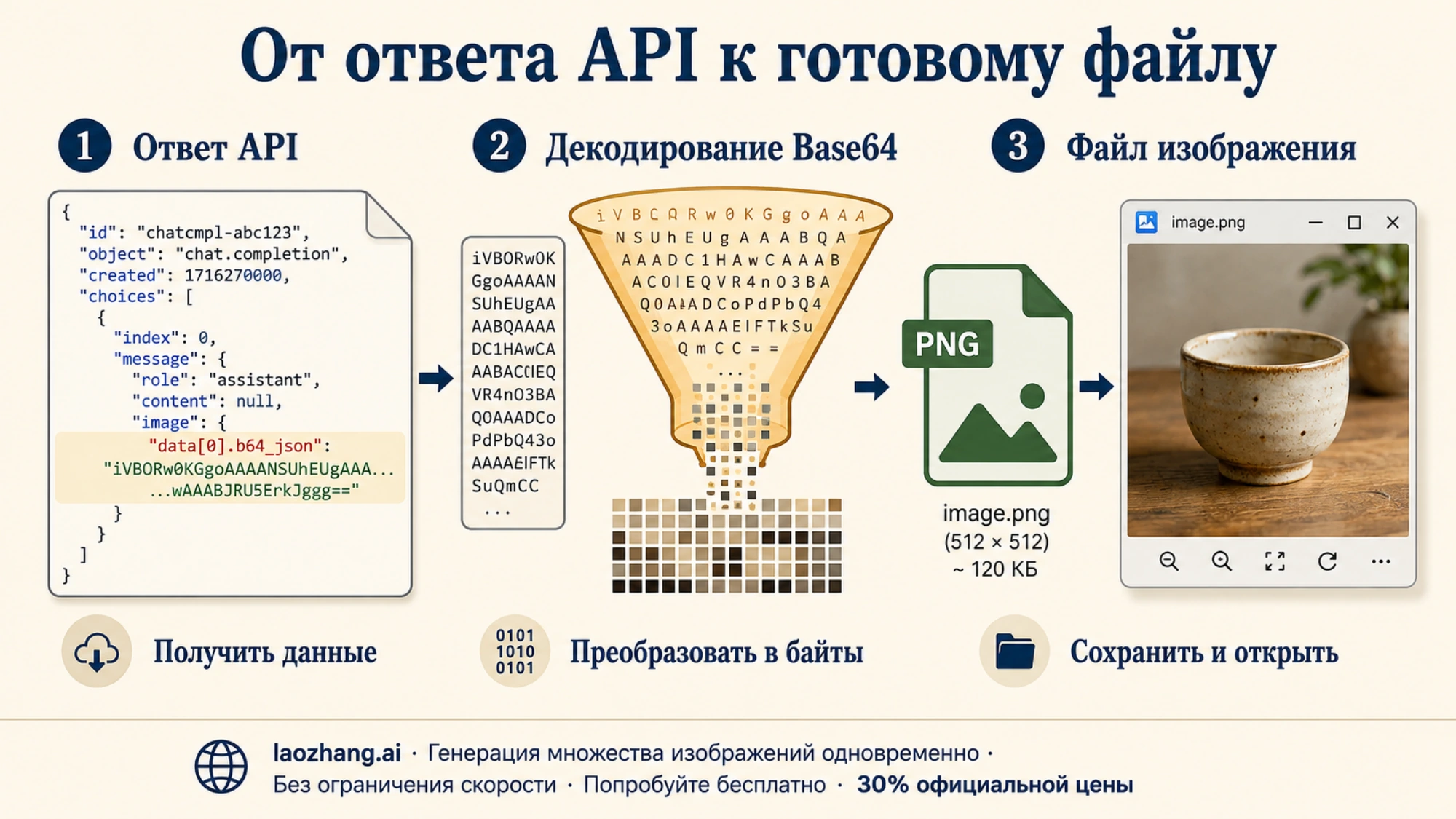 Путь от ответа API через декодирование Base64 к сохранённому изображению