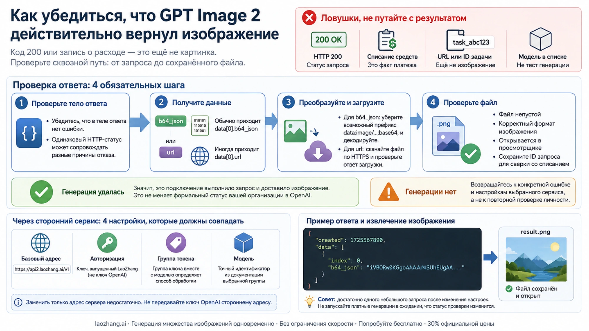 Проверка настроек стороннего сервиса и обработка ответа API до сохранения файла изображения