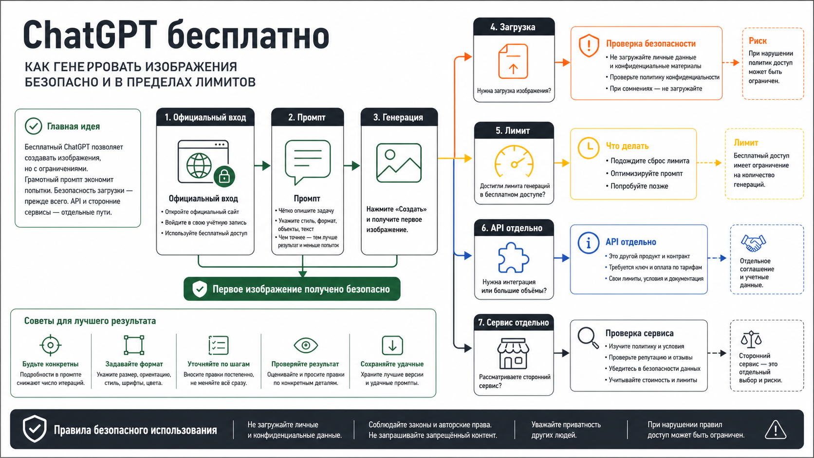 Как бесплатно генерировать изображения в ChatGPT: официальный вход, лимиты и безопасные промпты