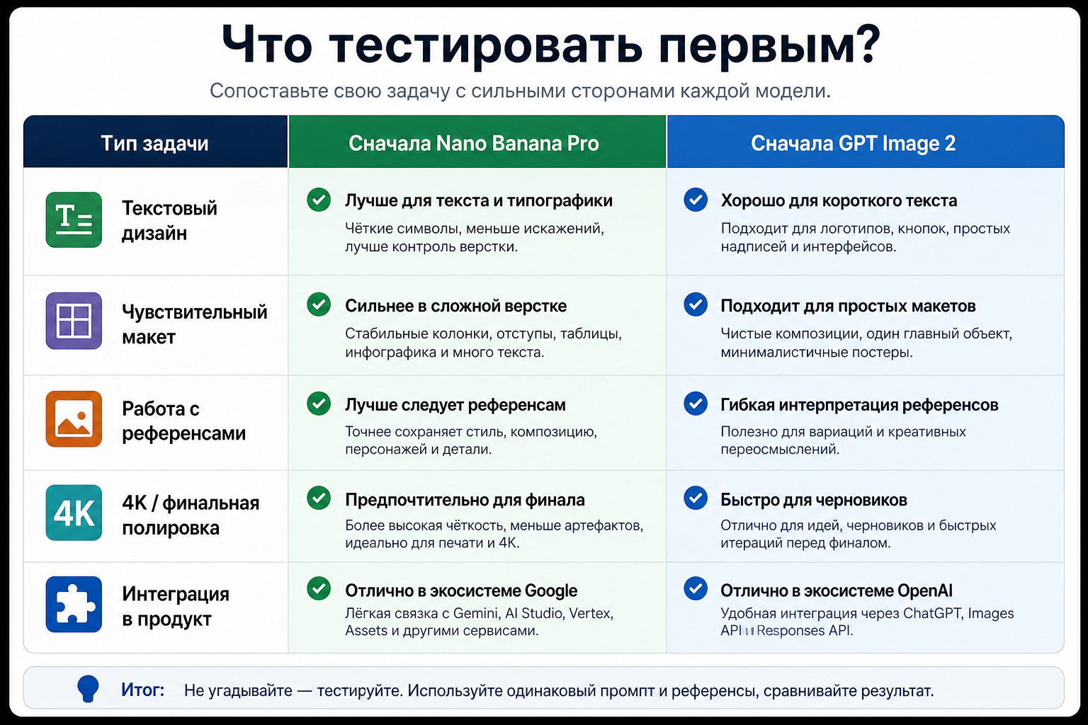 Матрица задач для первого теста Nano Banana Pro или GPT Image 2