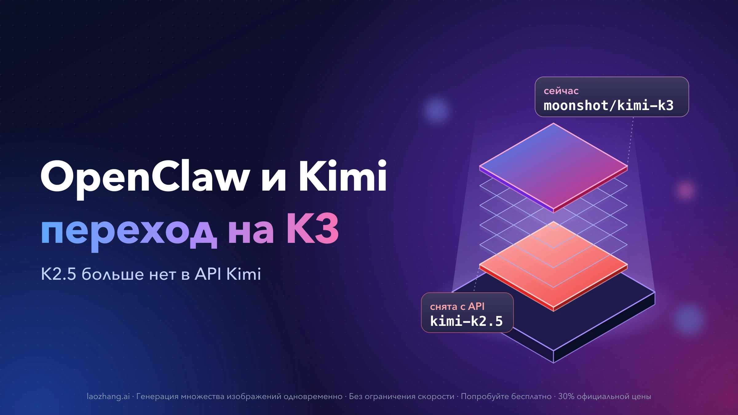 OpenClaw и Kimi: переход на K3 — внизу снятая с API kimi-k2.5, наверху актуальная moonshot/kimi-k3
