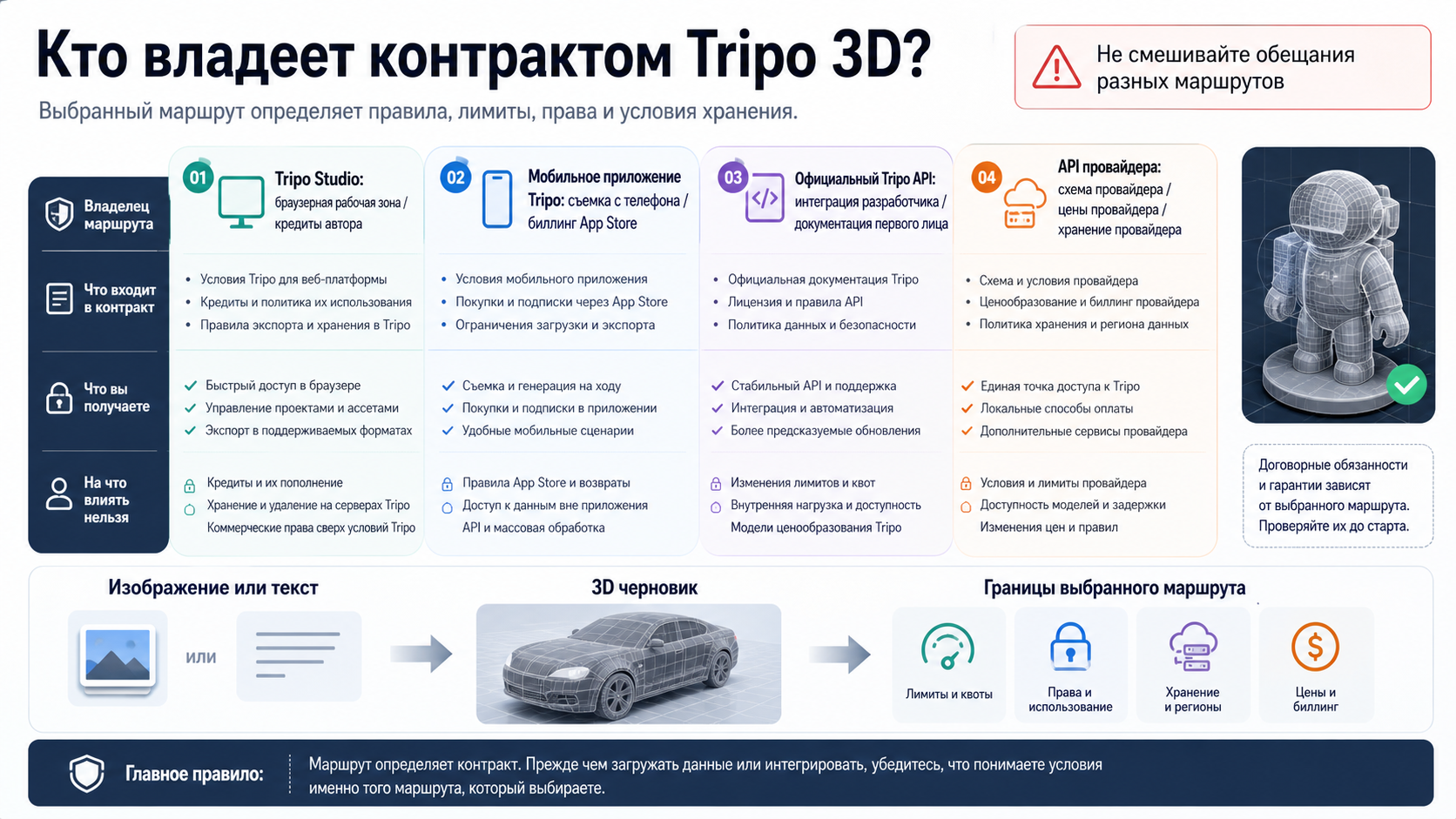 Карта маршрутов Tripo Studio, мобильного приложения, официального API и API провайдера