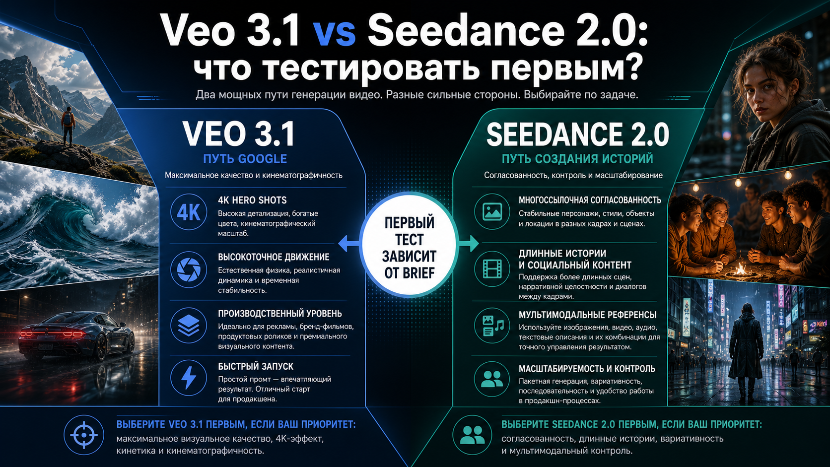 Veo 3.1 или Seedance 2.0: что тестировать первым?