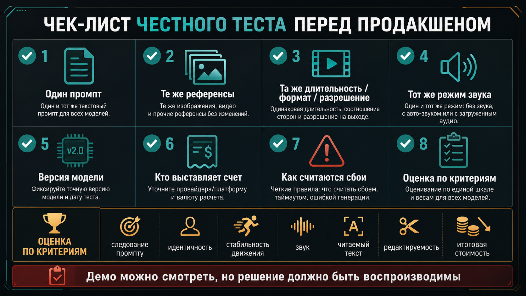 Чек-лист одинакового промпта для сравнения Wan 2.7, Kling 3.0 и Seedance 2.0 перед продакшеном