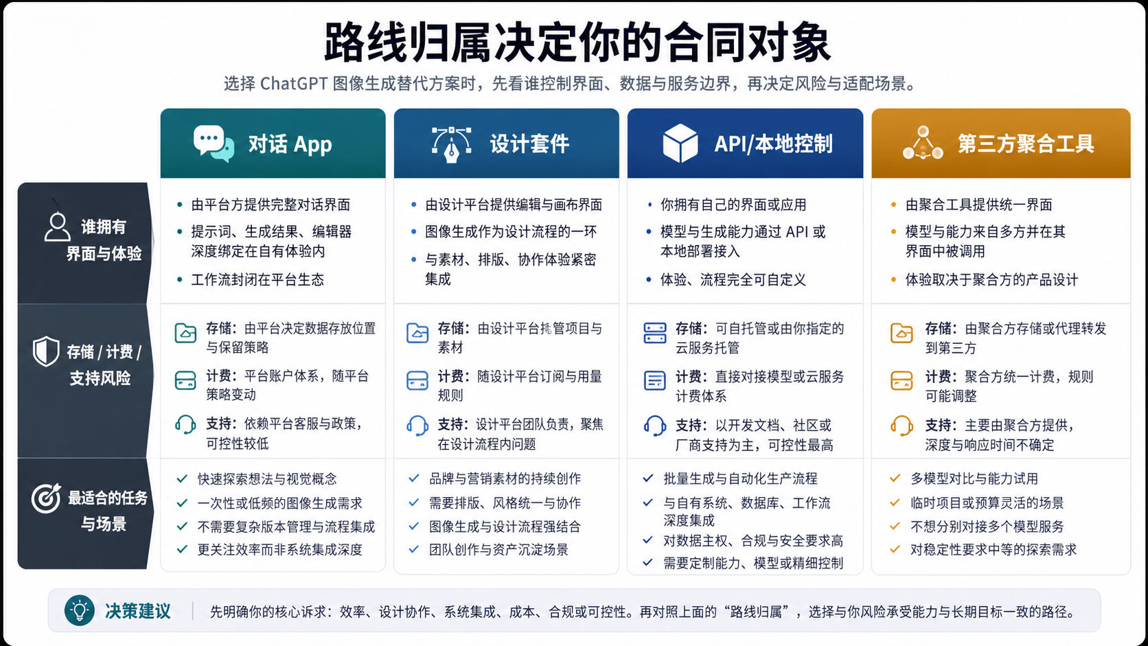 App、设计软件、API、本地模型和聚合站的路线归属拆分