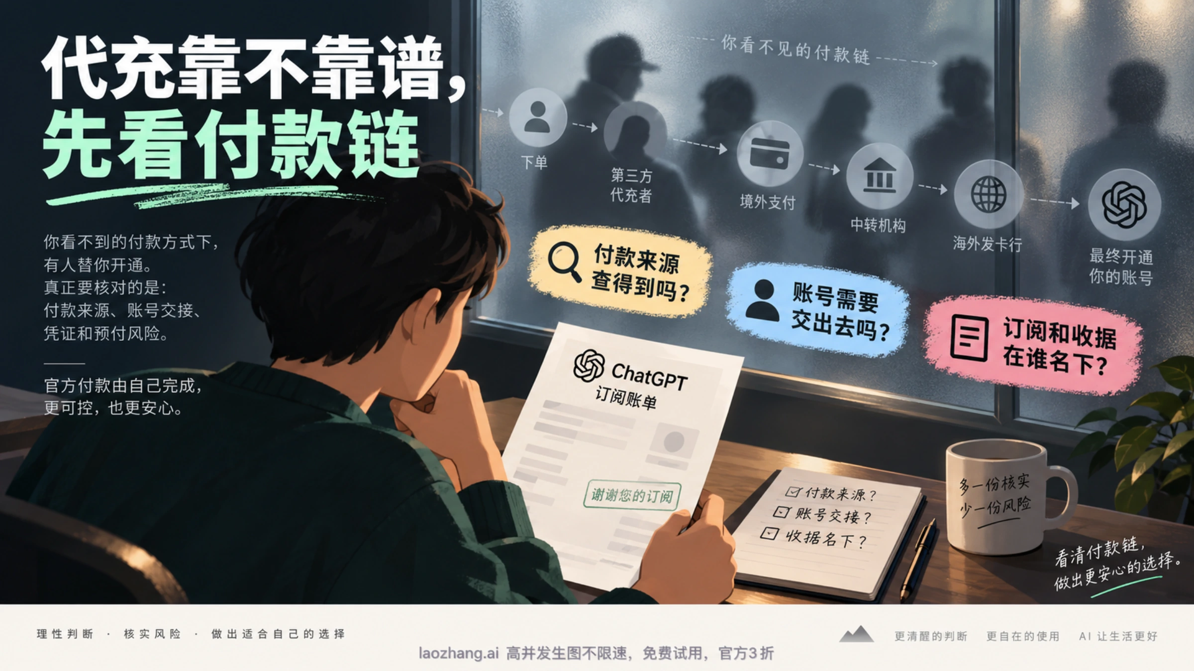 代充风险的付款来源、账号交接与订阅凭证核验示意