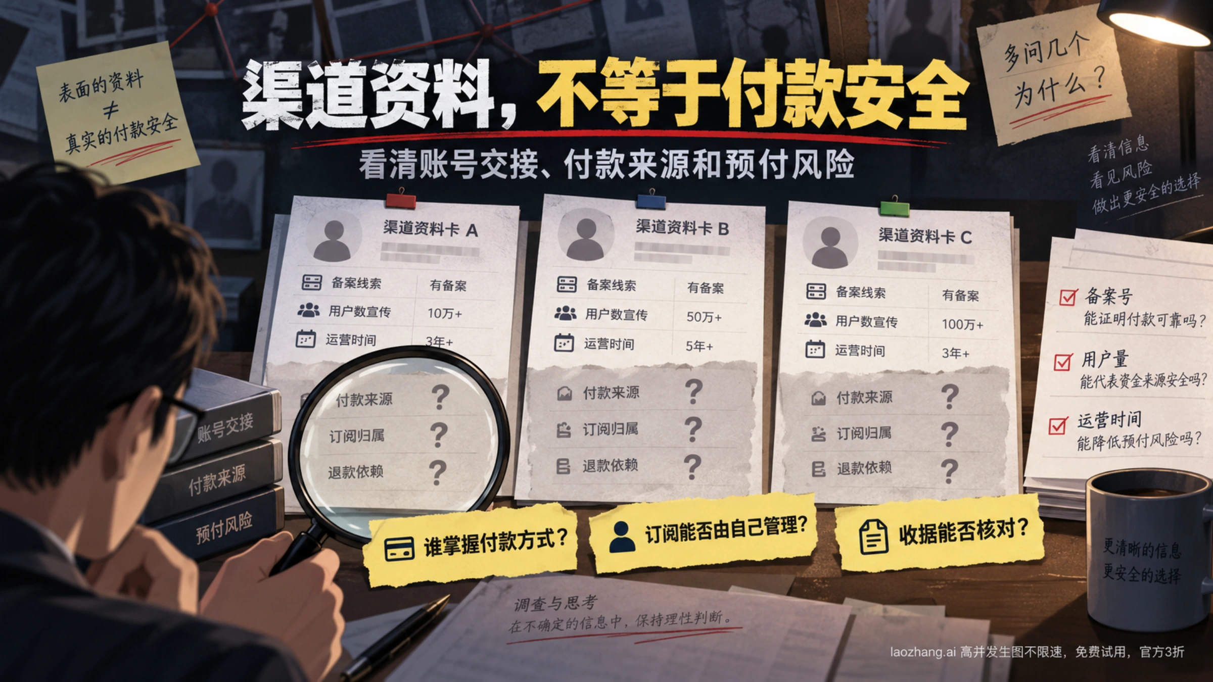 代充渠道资料与付款来源、订阅归属和预付风险的证据边界示意
