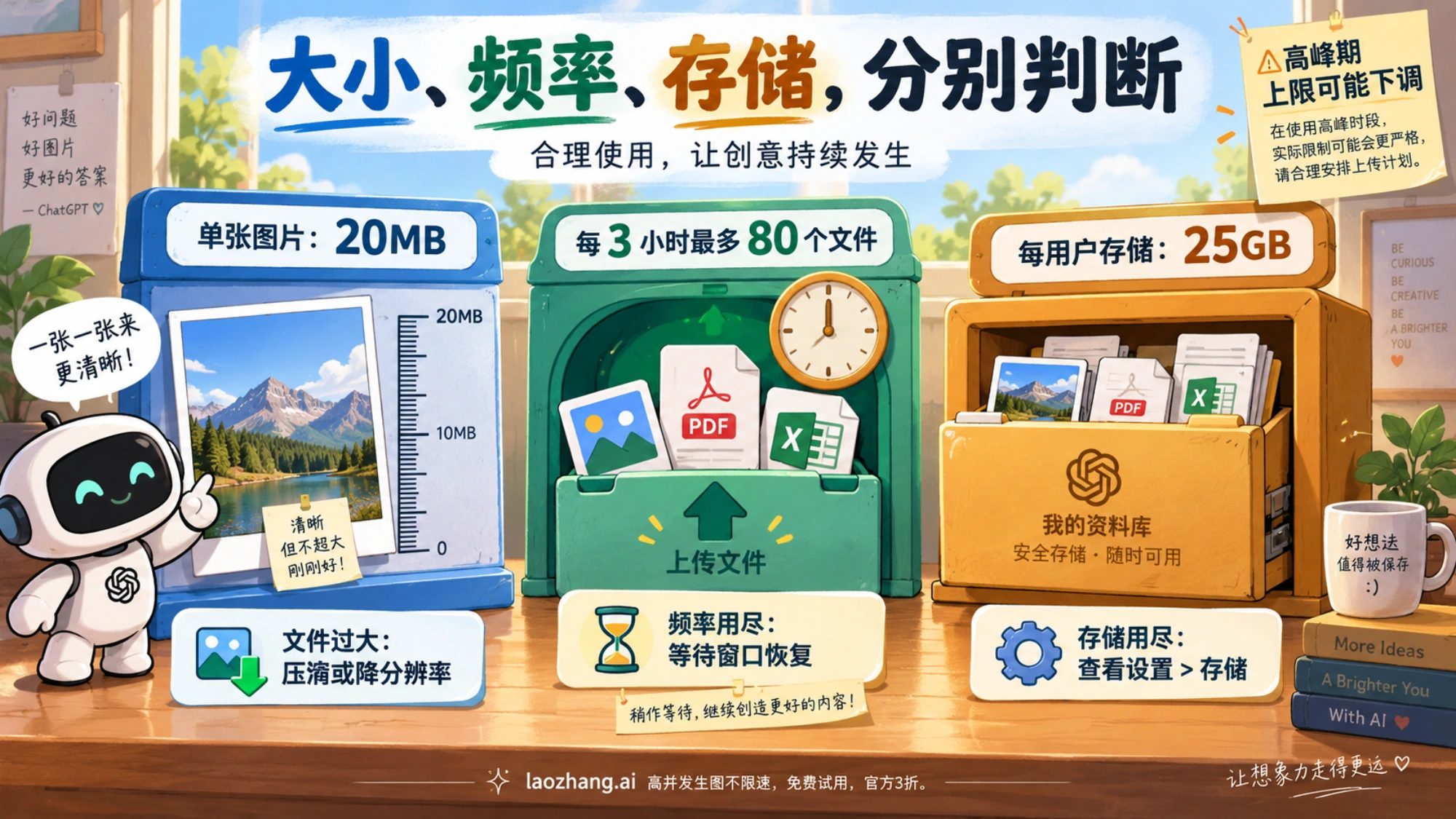 三个检查装置对应单张图片大小、三小时文件频率和用户存储空间的不同限制