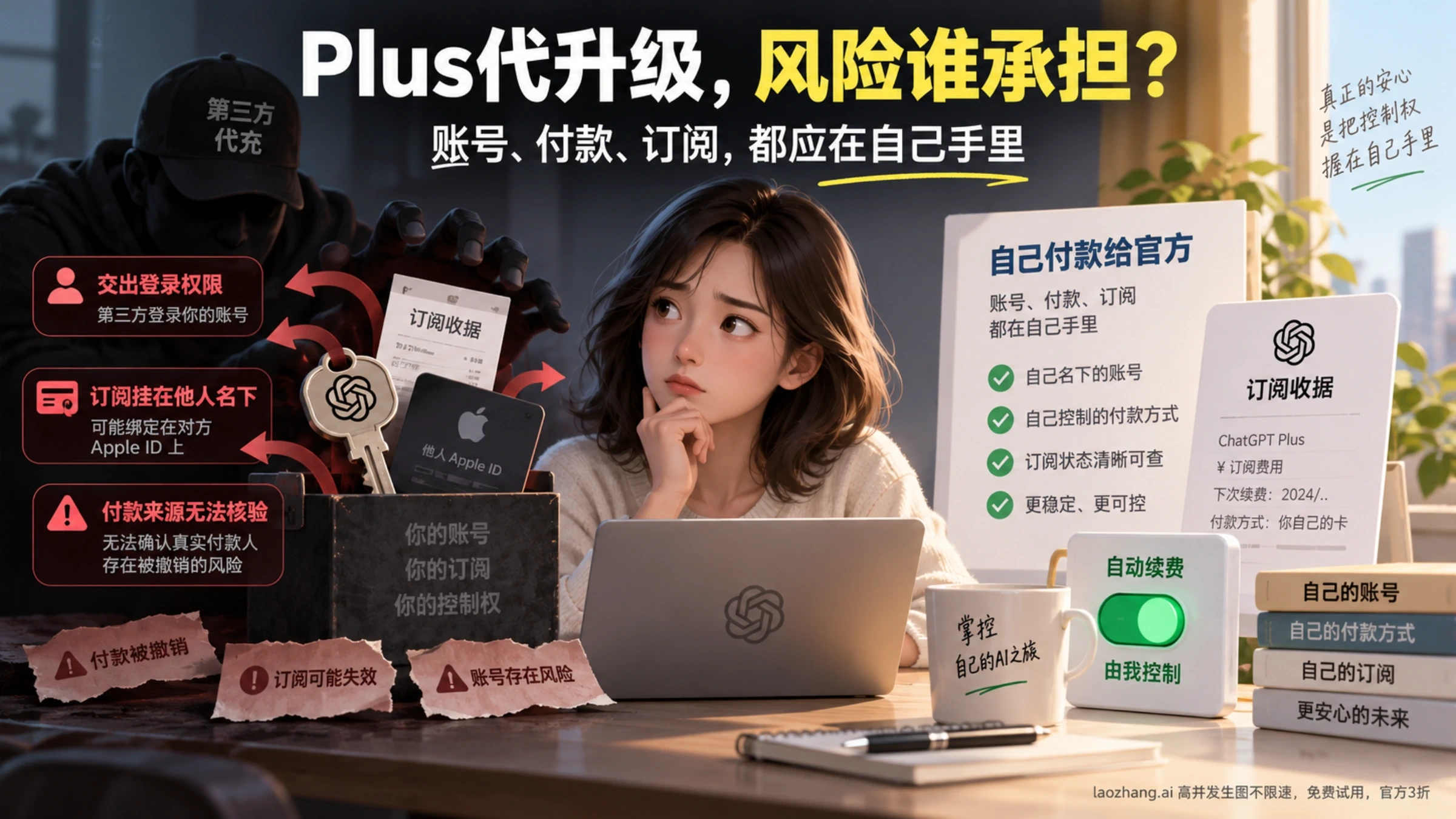 购买订阅时付款和账号归属风险示意