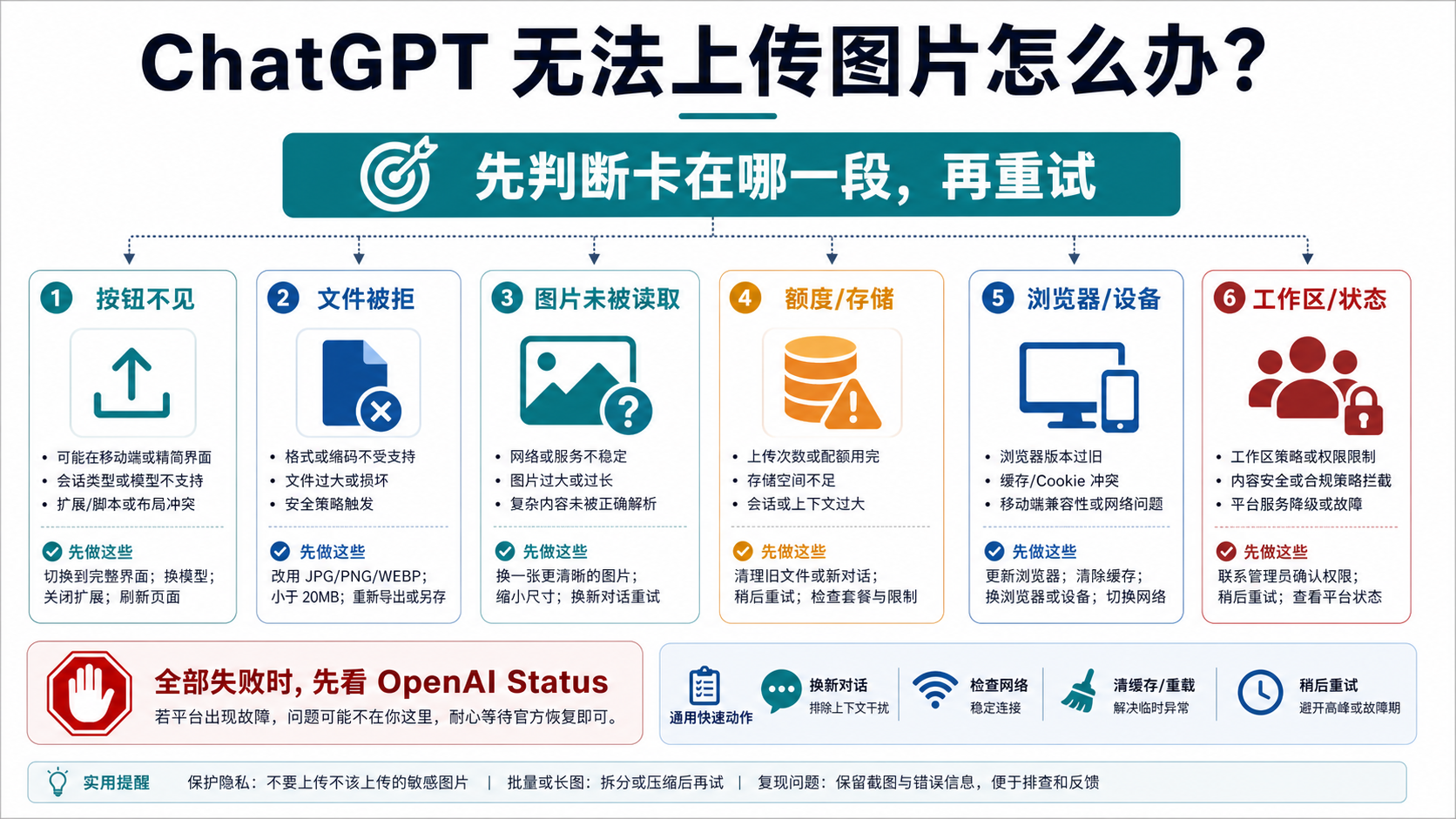 ChatGPT 无法上传图片怎么办？先判断按钮、文件、额度还是状态