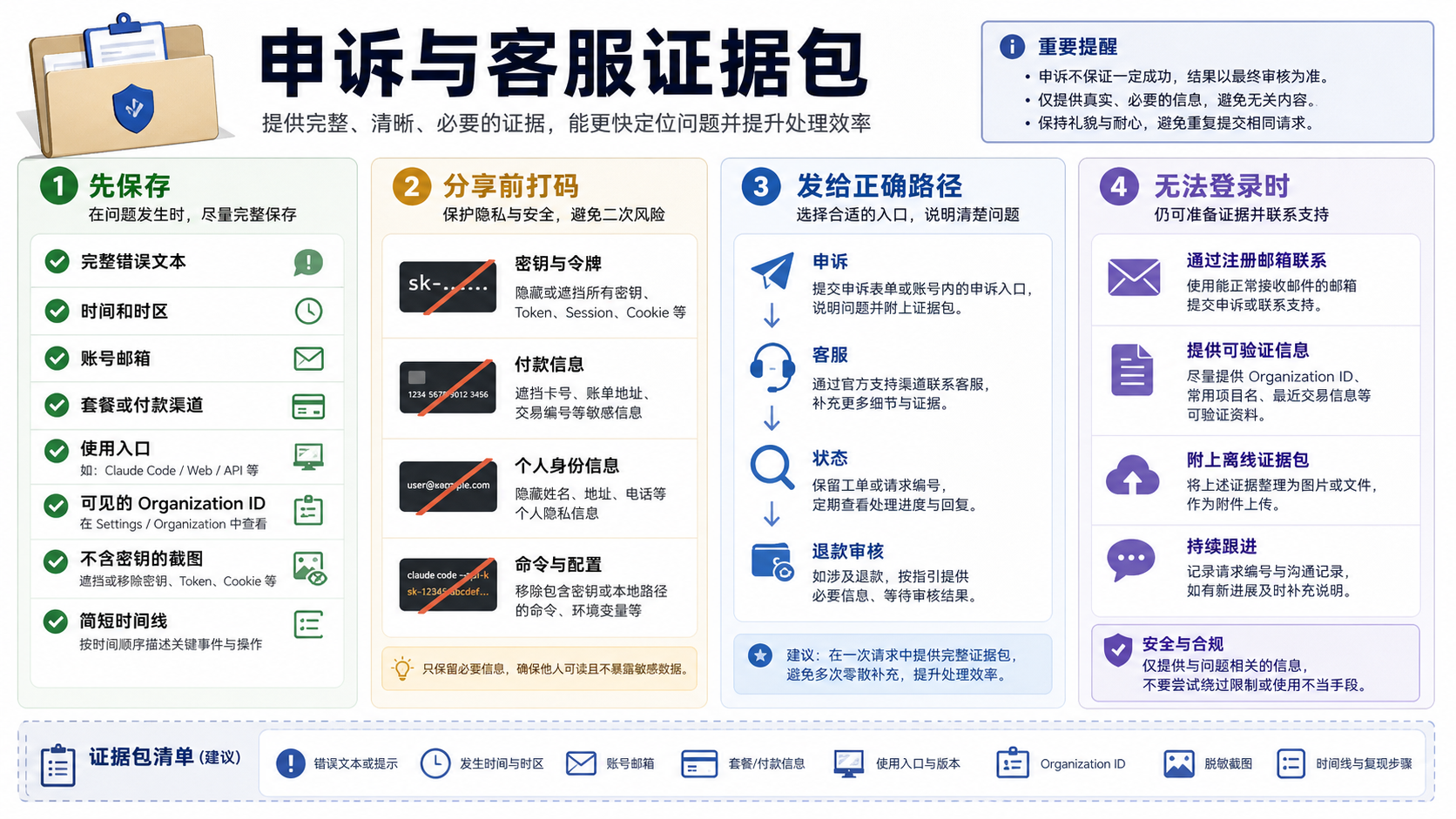 Claude Code 申诉与支持证据包:保存字段、隐藏字段和路由方式