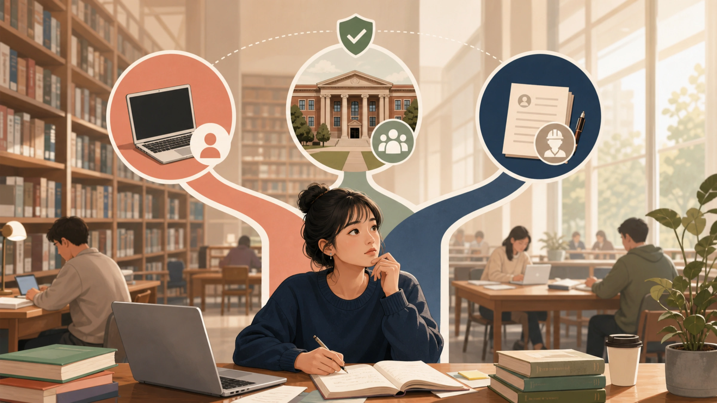 Claude 学生使用路线图，区分个人免费版和 Pro、大学赞助账号及申请制学生项目
