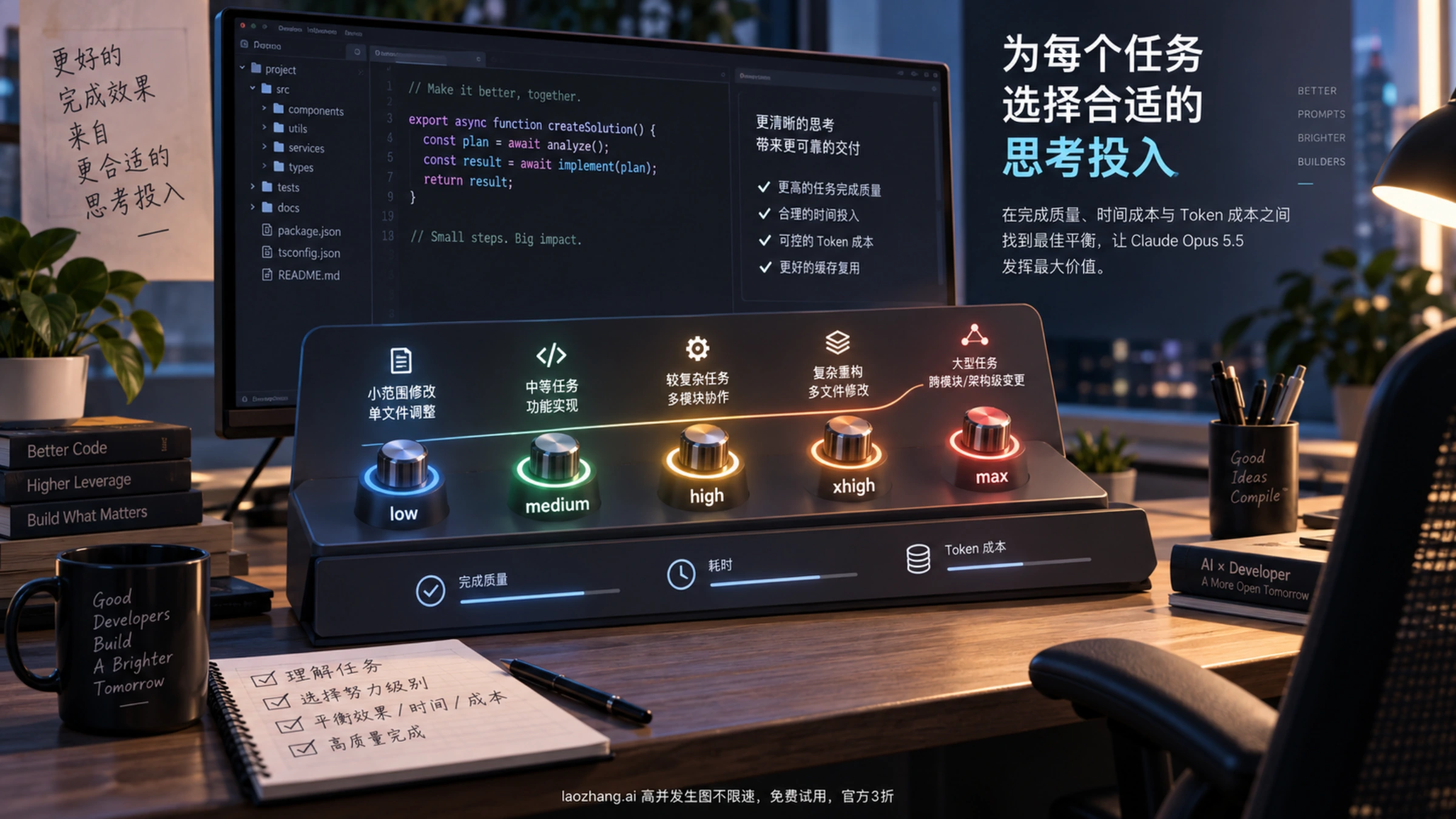 开发者在 Claude Opus 5.5 的五个 effort 档位之间选择任务所需的推理投入