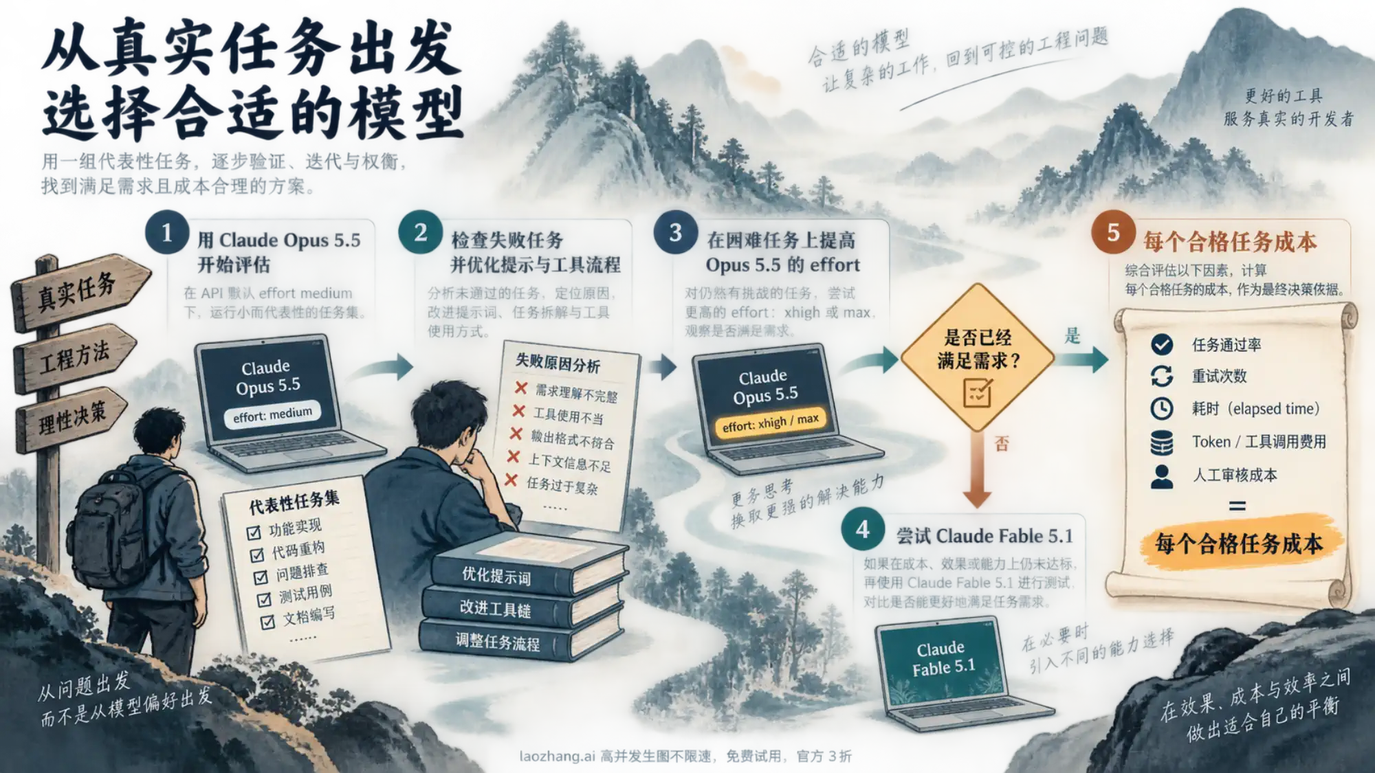 从 Opus 5.5 默认 effort 到高 effort,再到 Fable 5.1 的任务验收路径