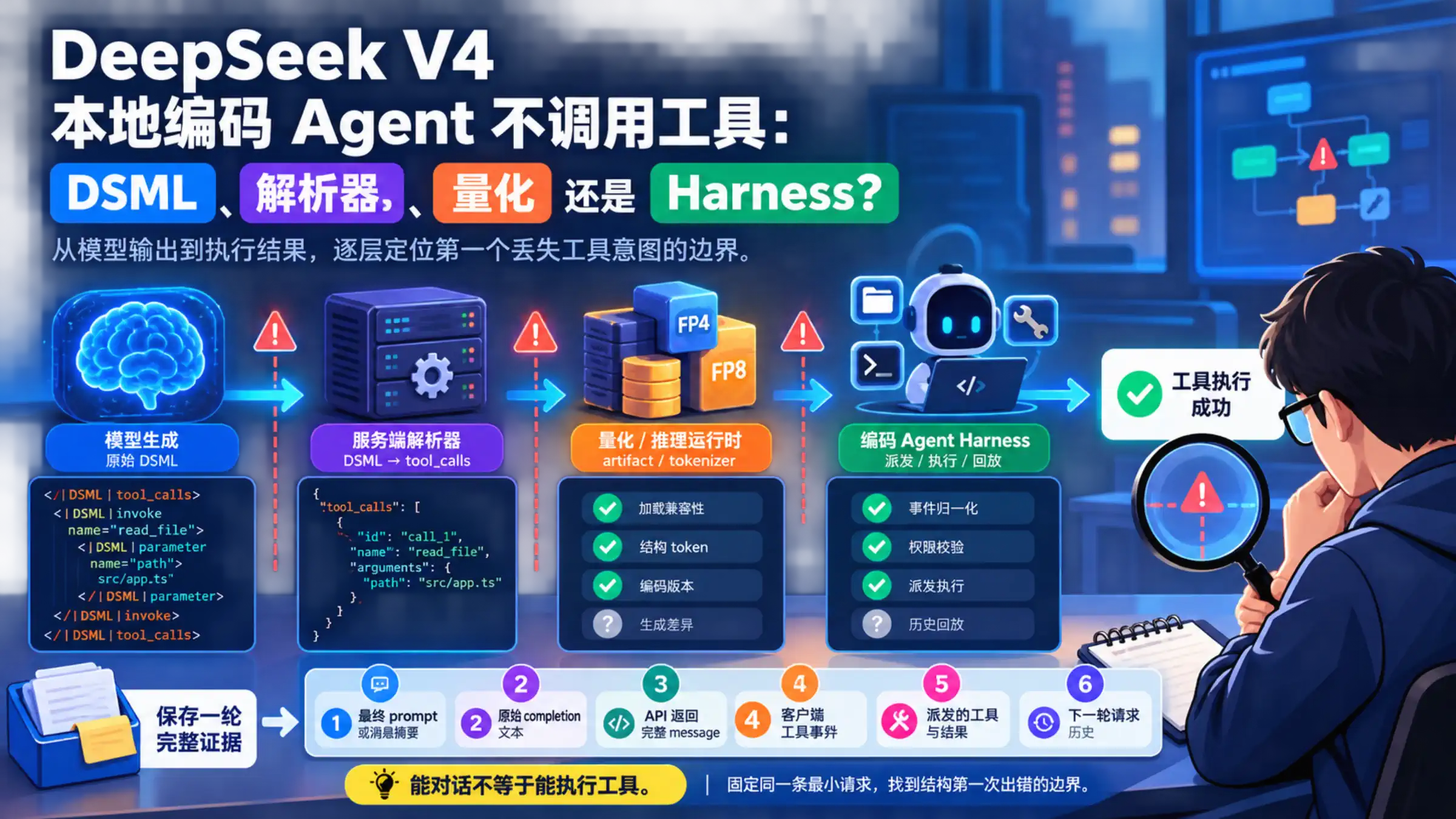 DeepSeek V4 工具调用经过模型、解析器、运行时和 Agent harness 的故障边界