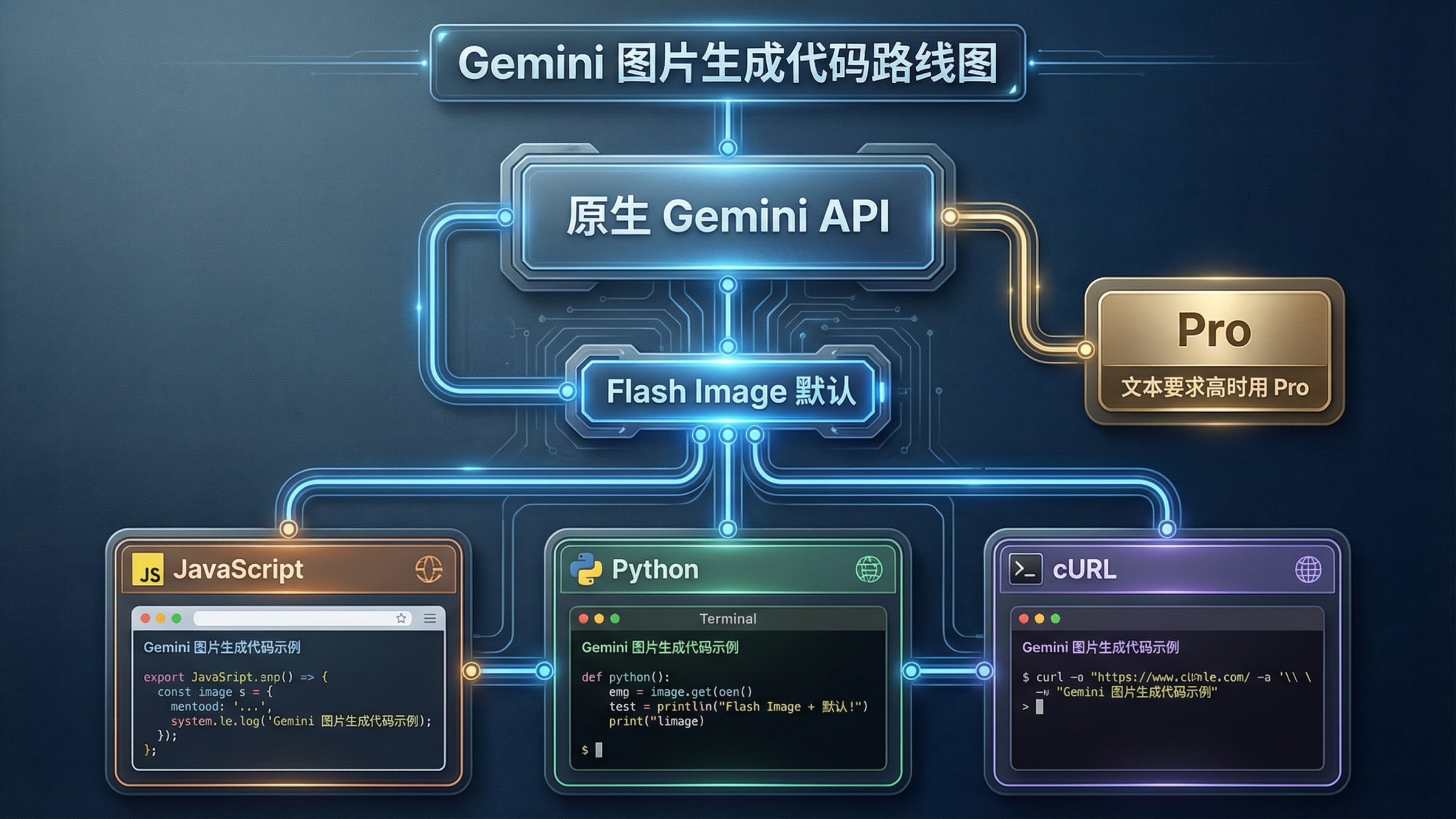 Gemini 图片生成代码示例：JavaScript、Python 和 cURL
