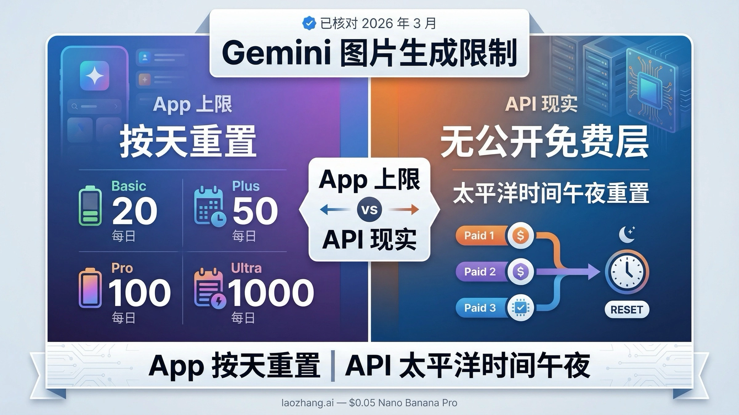 Gemini 图片生成限制何时重置（2026）：App 按天补回，API 在太平洋时间午夜重置