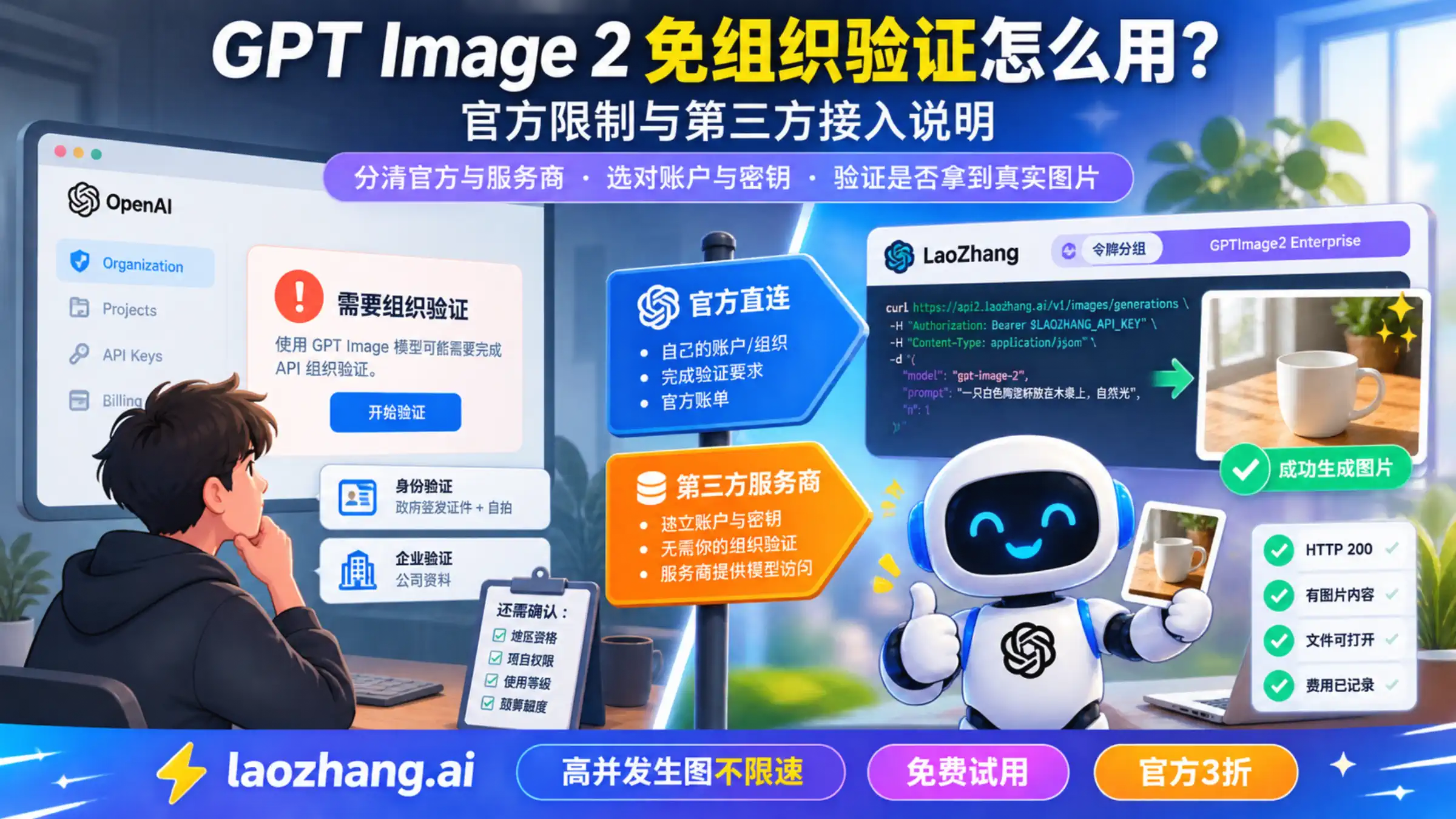 GPT Image 2 官方账户与第三方服务商接入方式示意