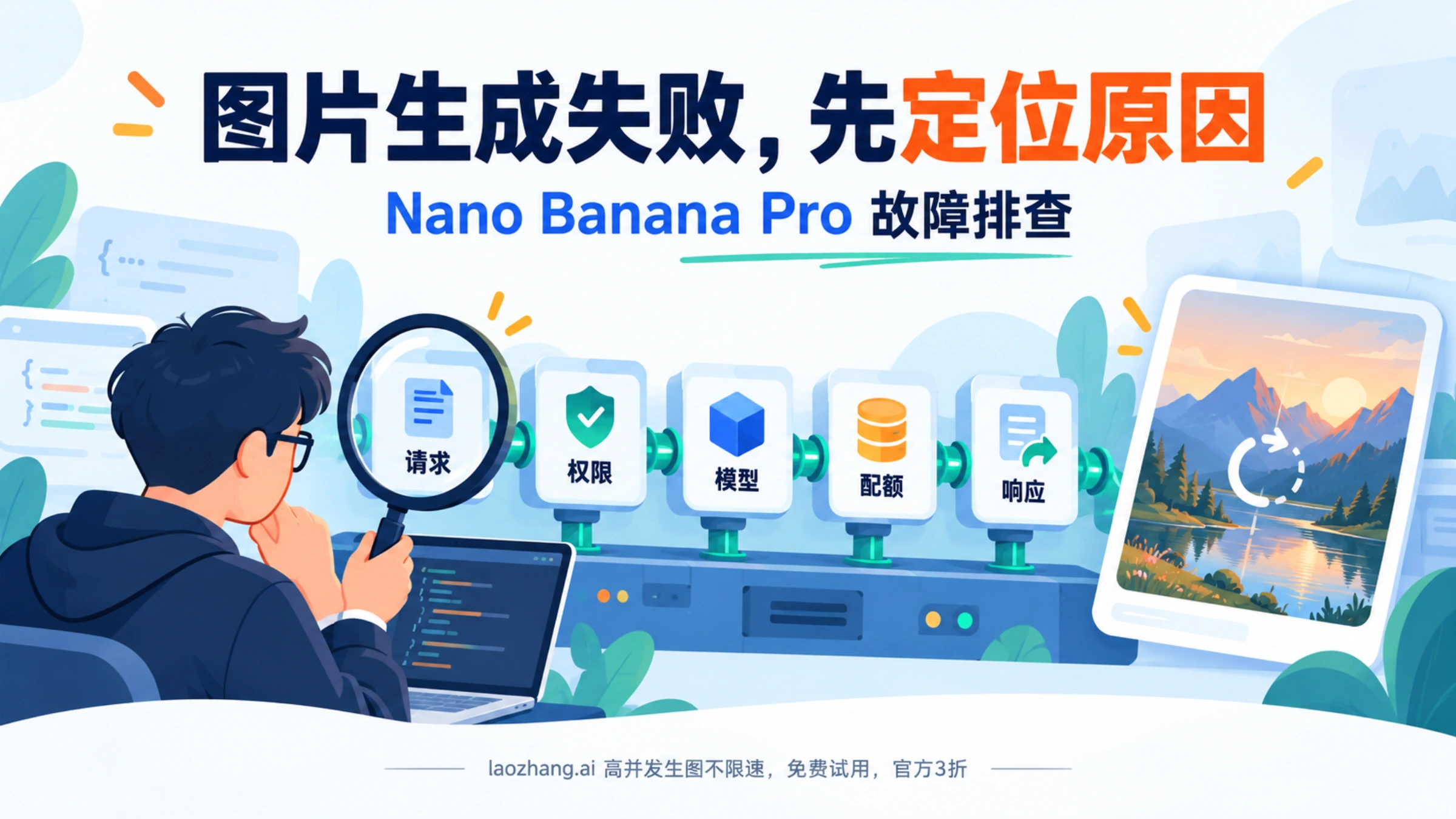 开发者沿请求、权限、模型、配额与响应节点排查图片生成故障的示意图