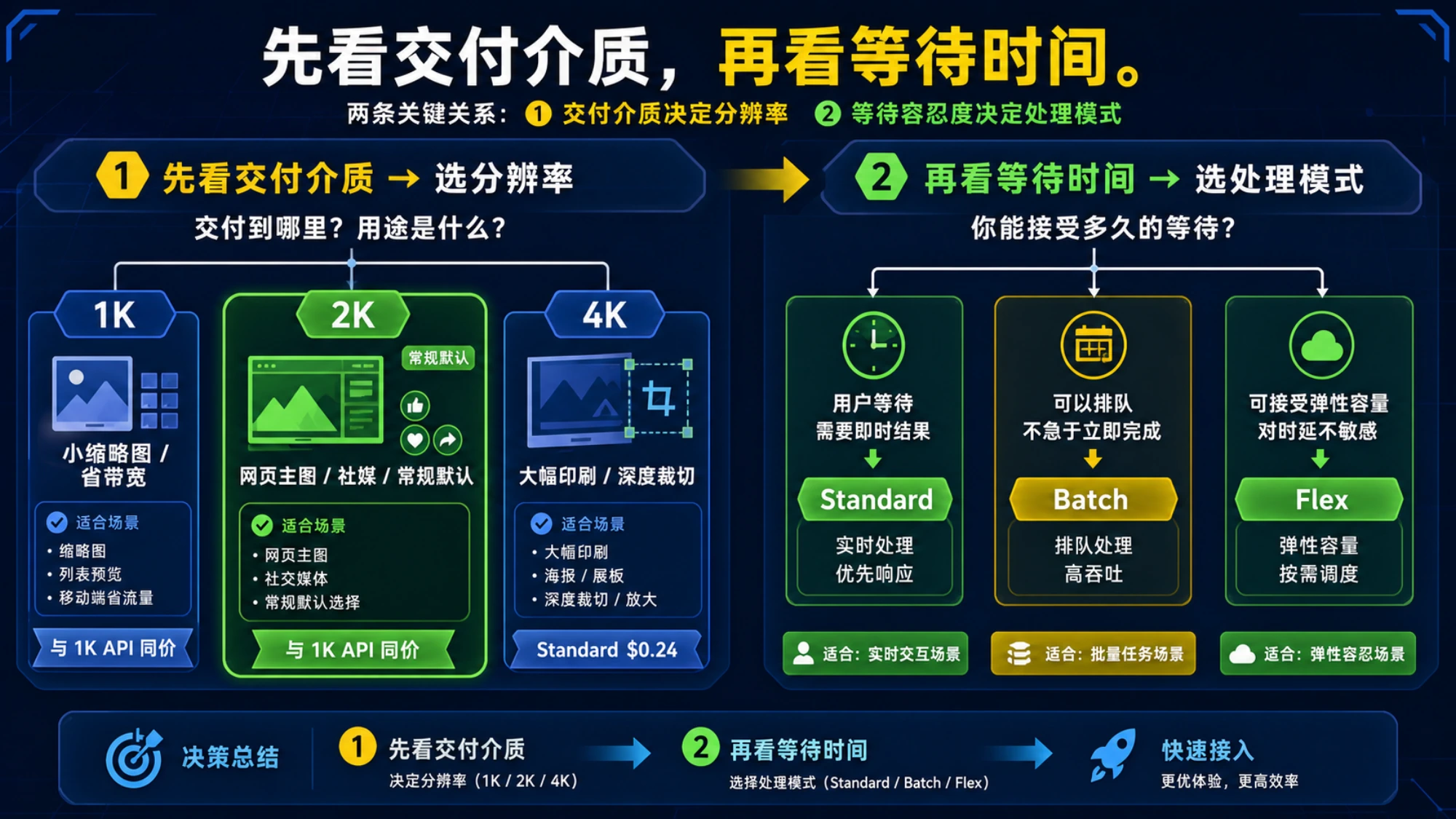 按交付介质和可接受等待时间选择 Nano Banana Pro 分辨率与处理模式
