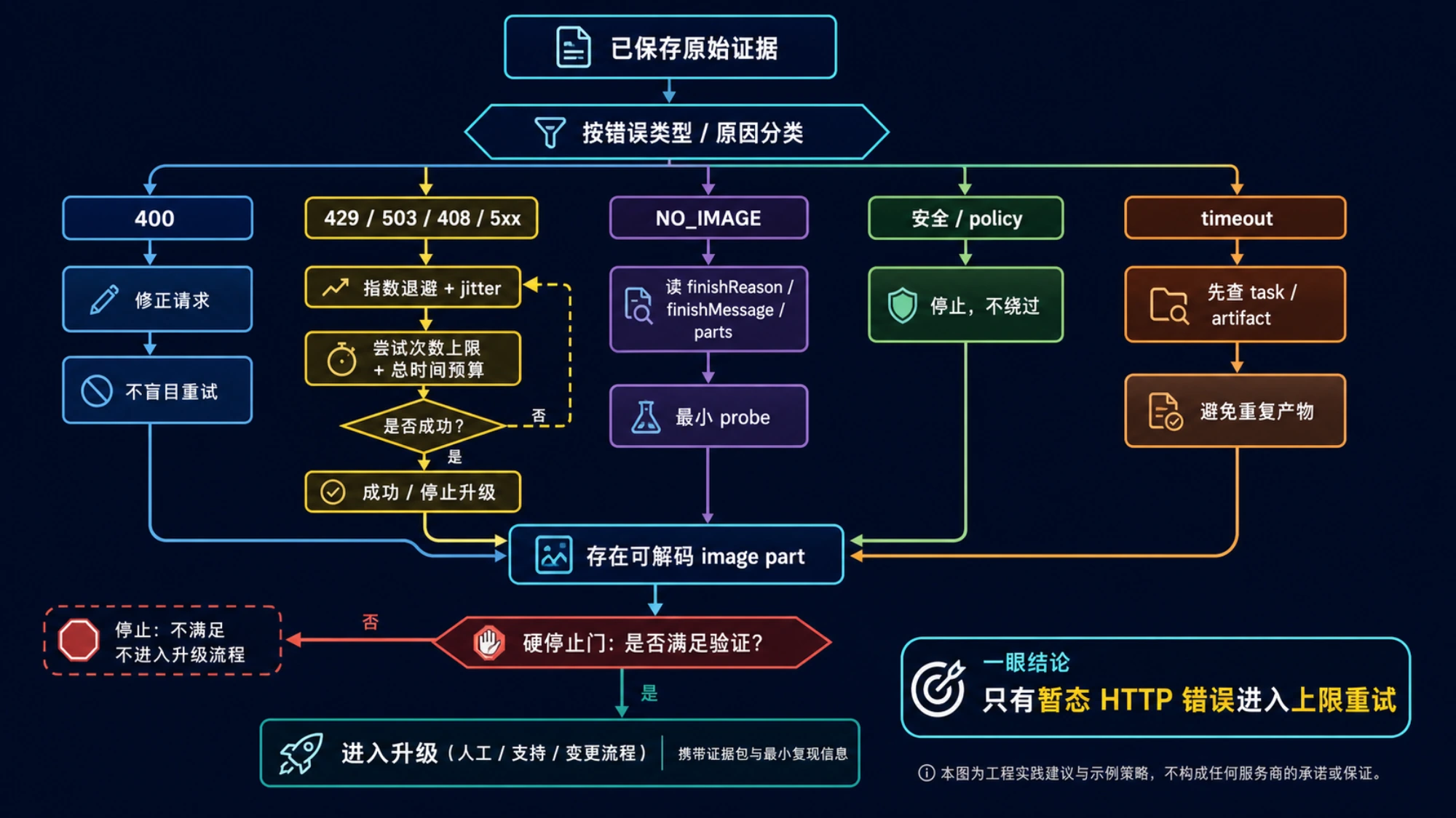Nano Banana 暂态错误的指数退避、停止和升级时间线