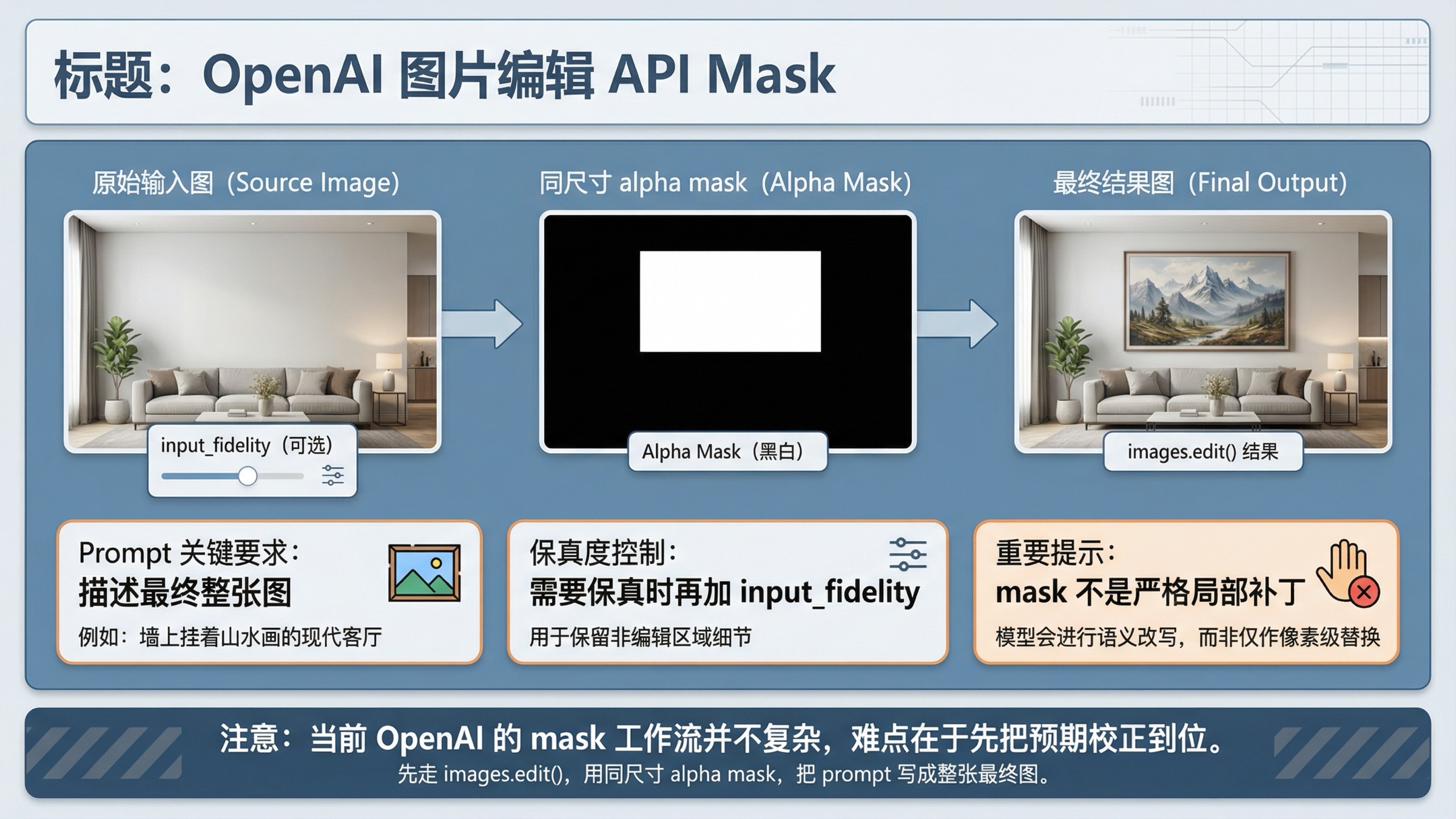 OpenAI 图片编辑 API mask:怎样用 mask 又不把整张图重写