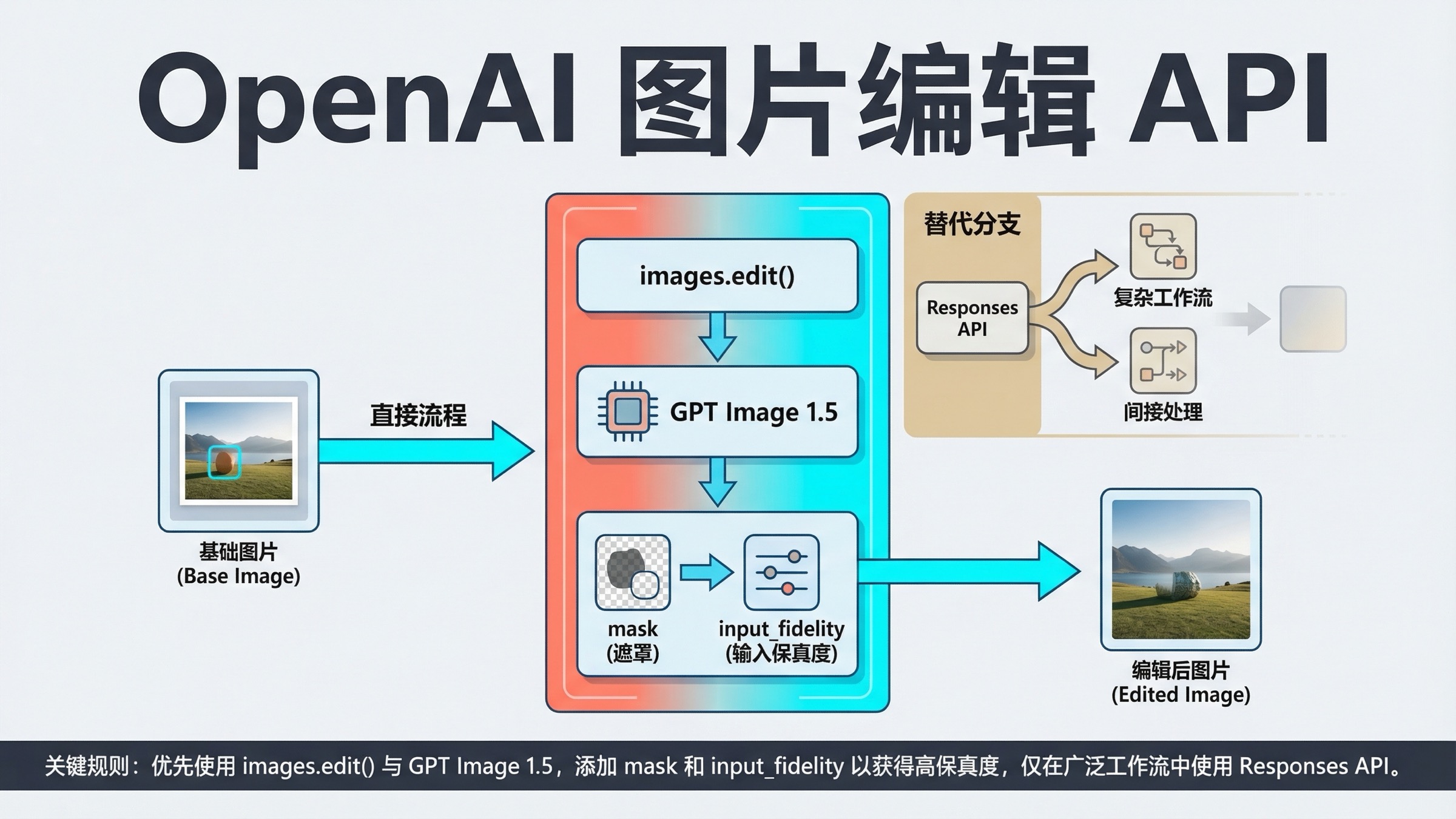 OpenAI 图片编辑 API：用 `images.edit()`，别对 mask 抱错预期