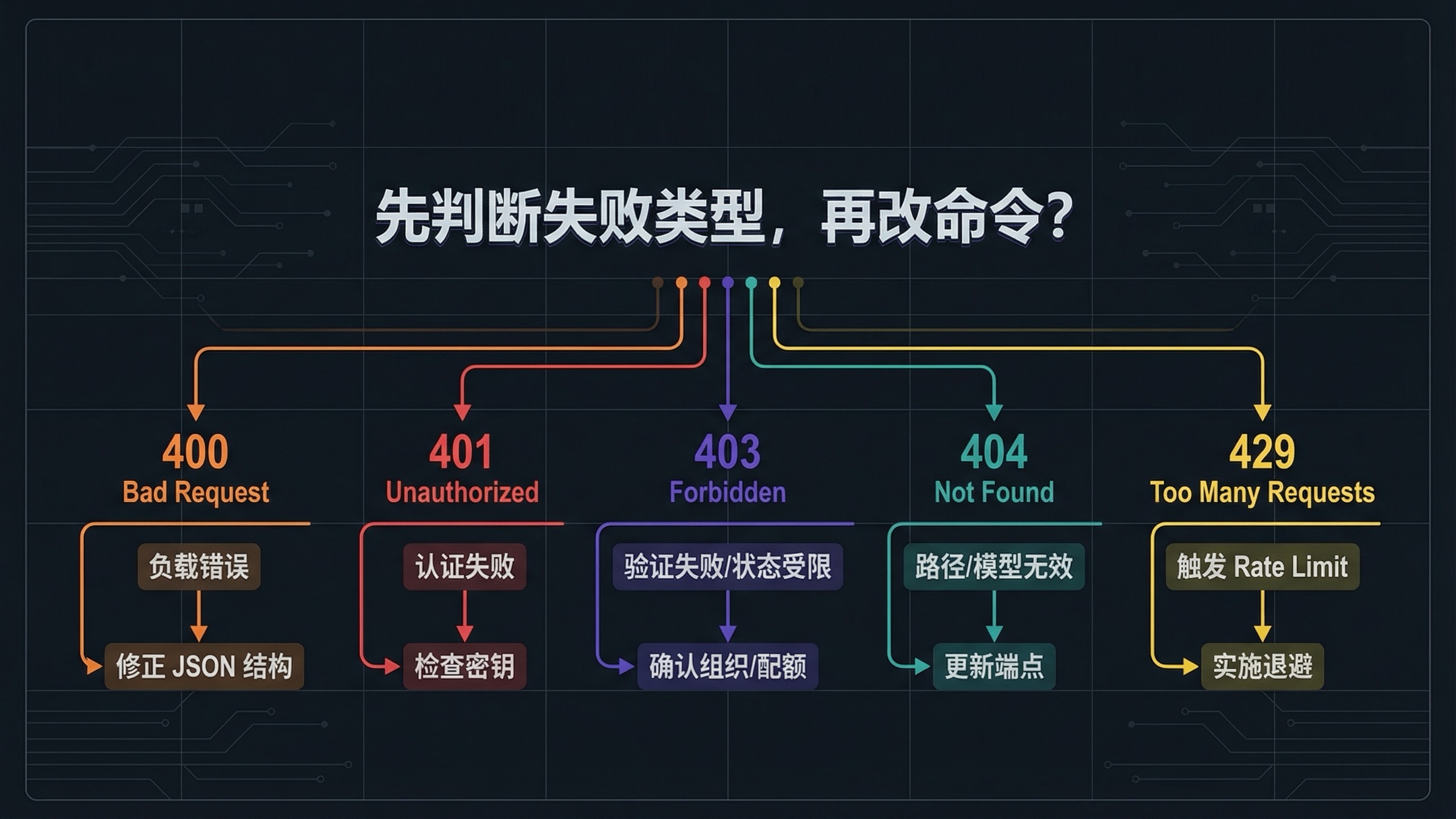 OpenAI 图像 API 故障分诊图，区分 payload、认证、验证、模型和限流问题