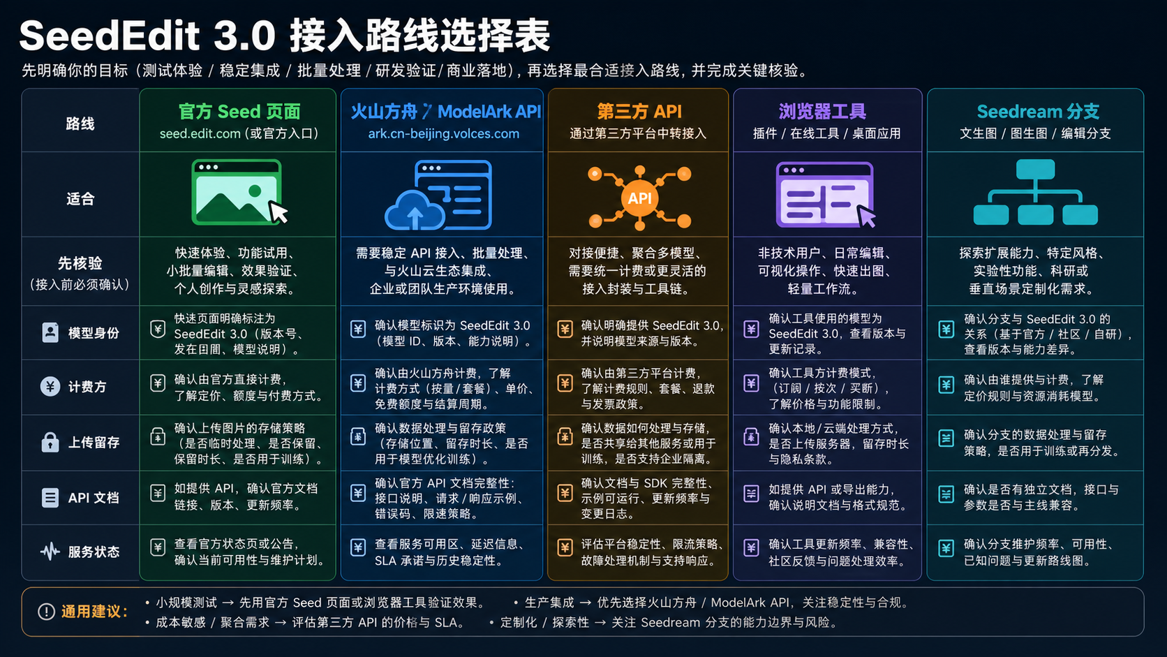 SeedEdit 3.0 接入路线选择表