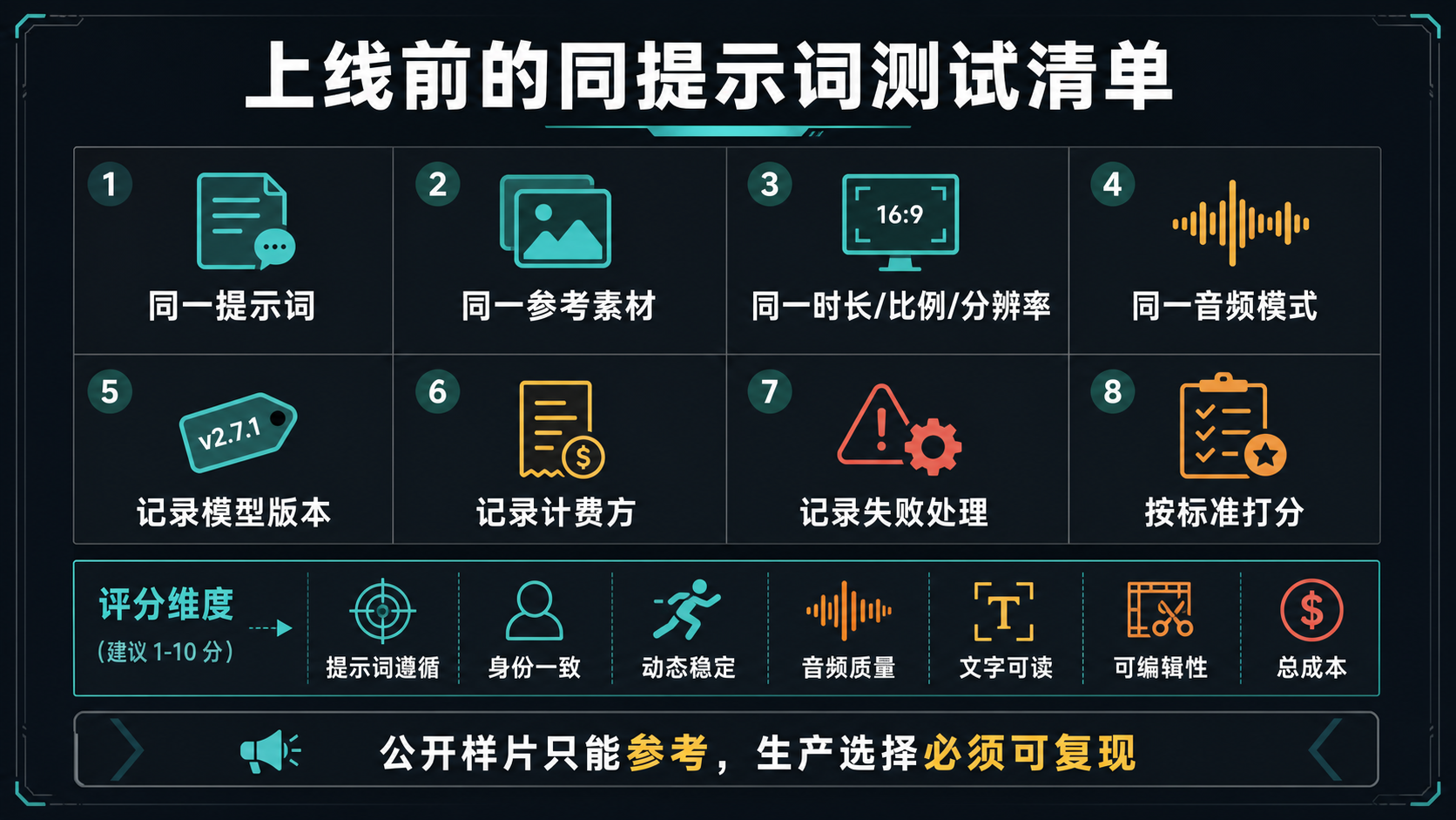 上线前用同一提示词比较 Wan 2.7、Kling 3.0 和 Seedance 2.0 的测试清单